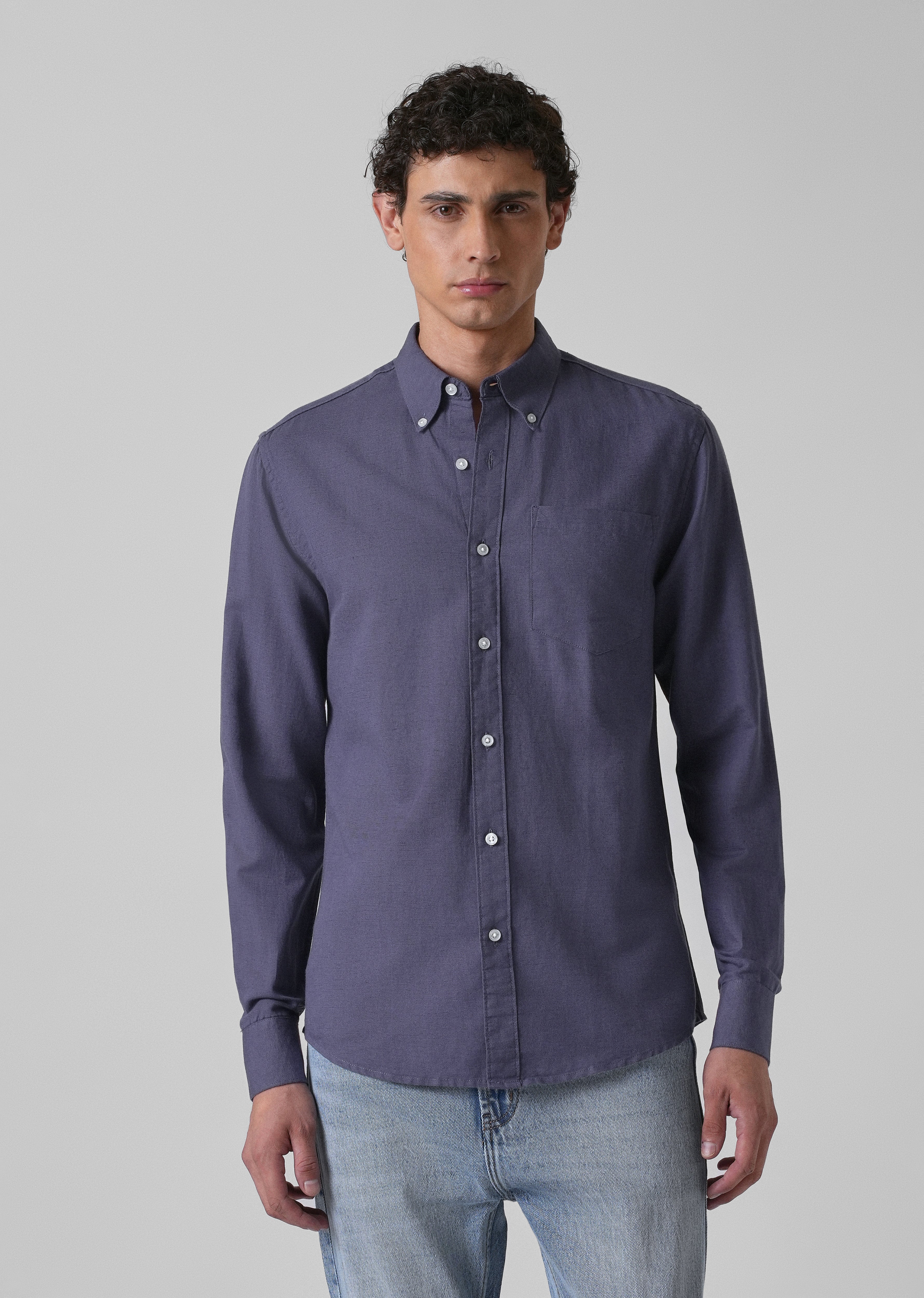 Blue Violet Cotton Linen Shirt - Image 3