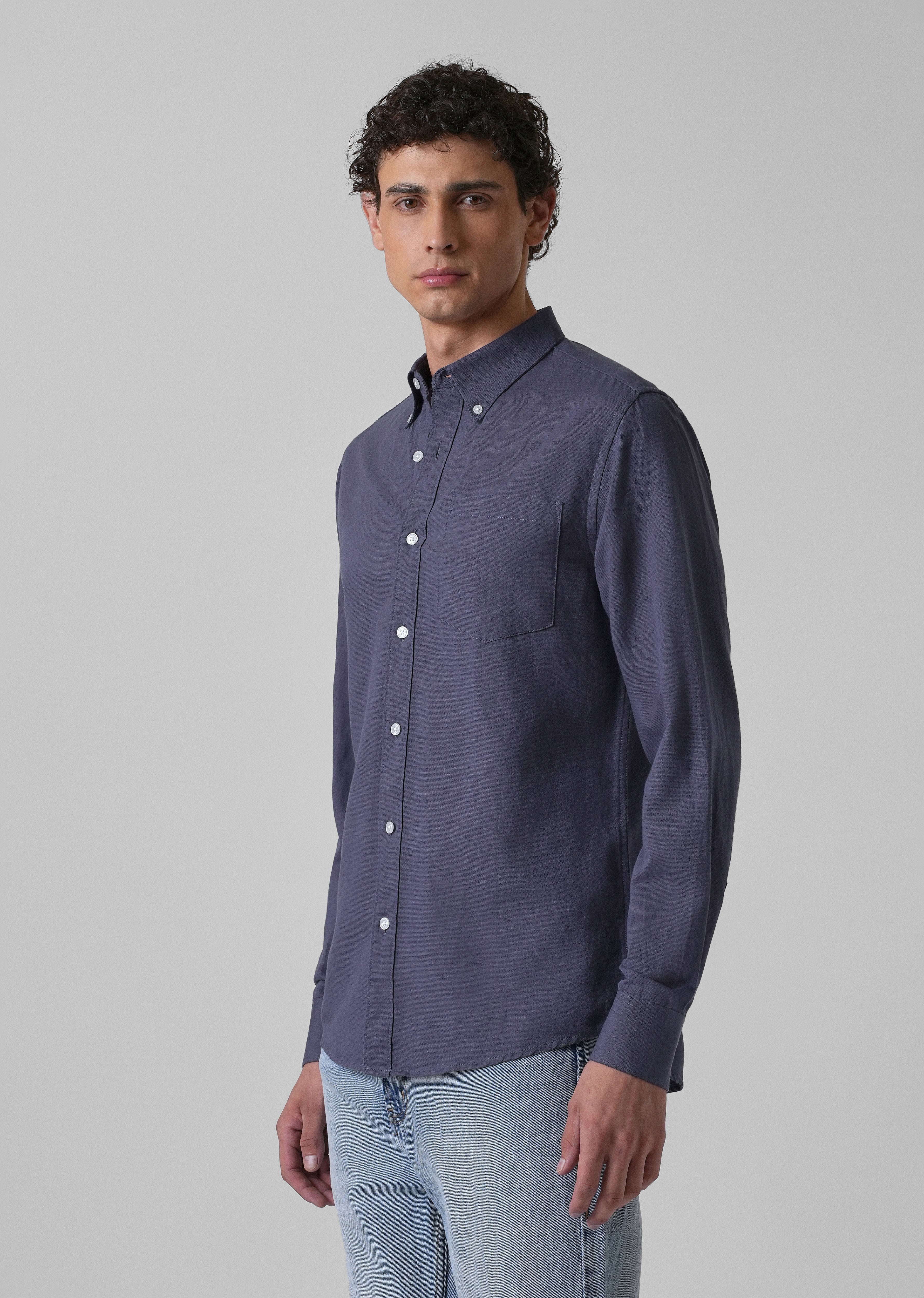 Blue Violet Cotton Linen Shirt - Image 4