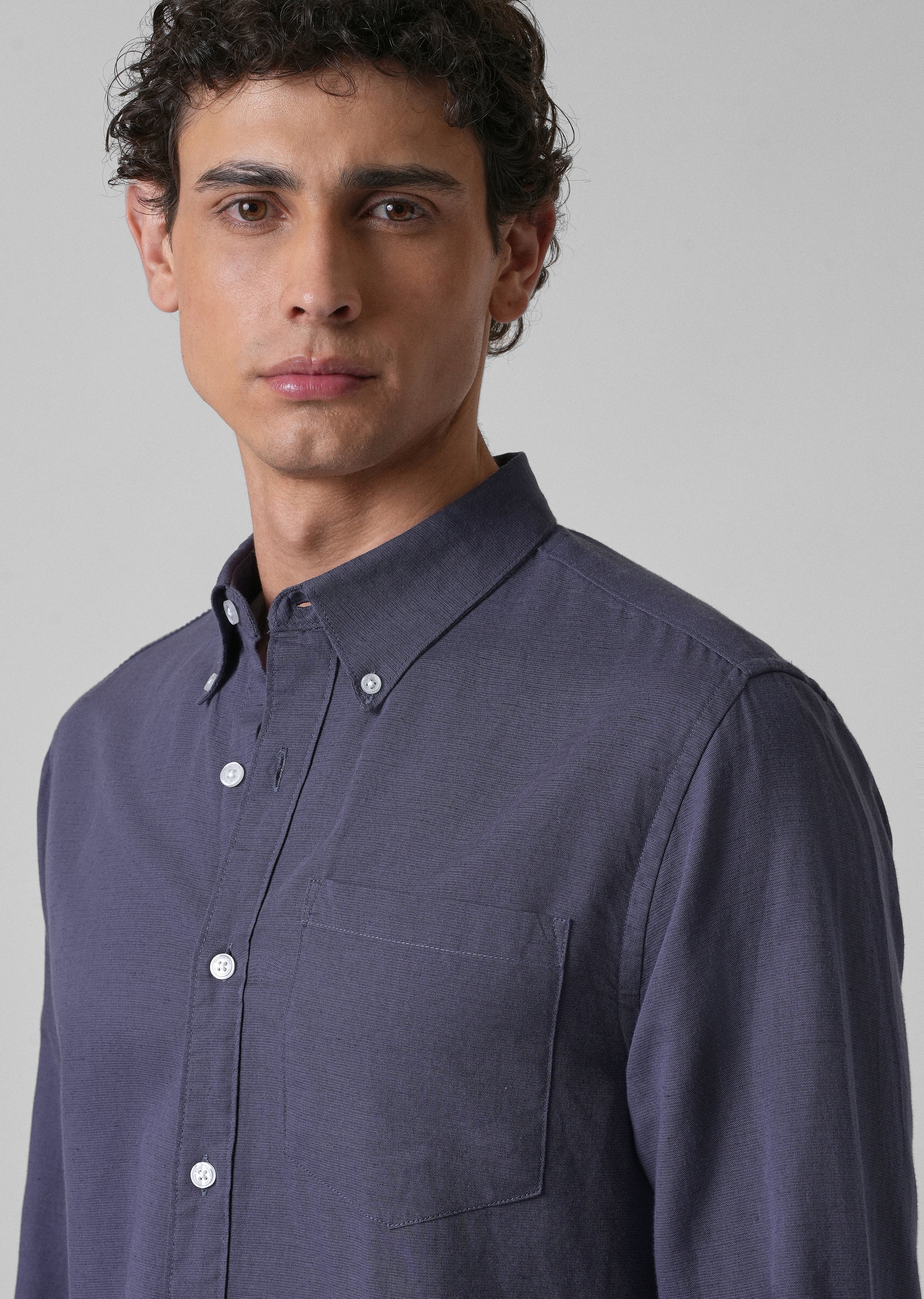Blue Violet Cotton Linen Shirt - Image 5