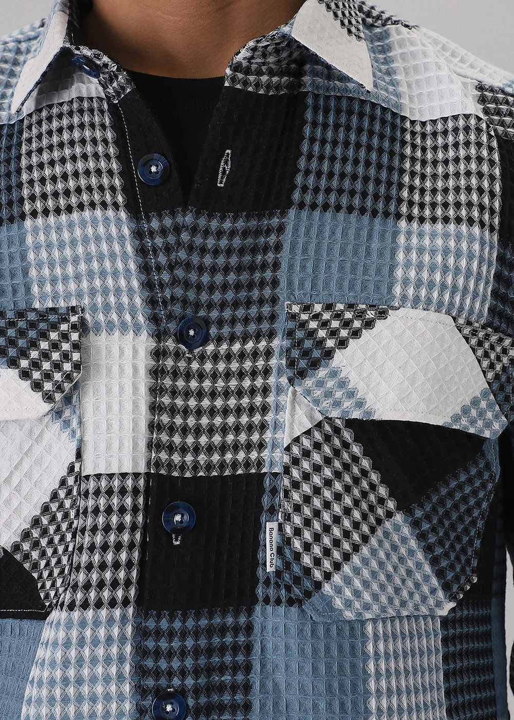 Blue Waffle Plaid Check Shirt - Image 2