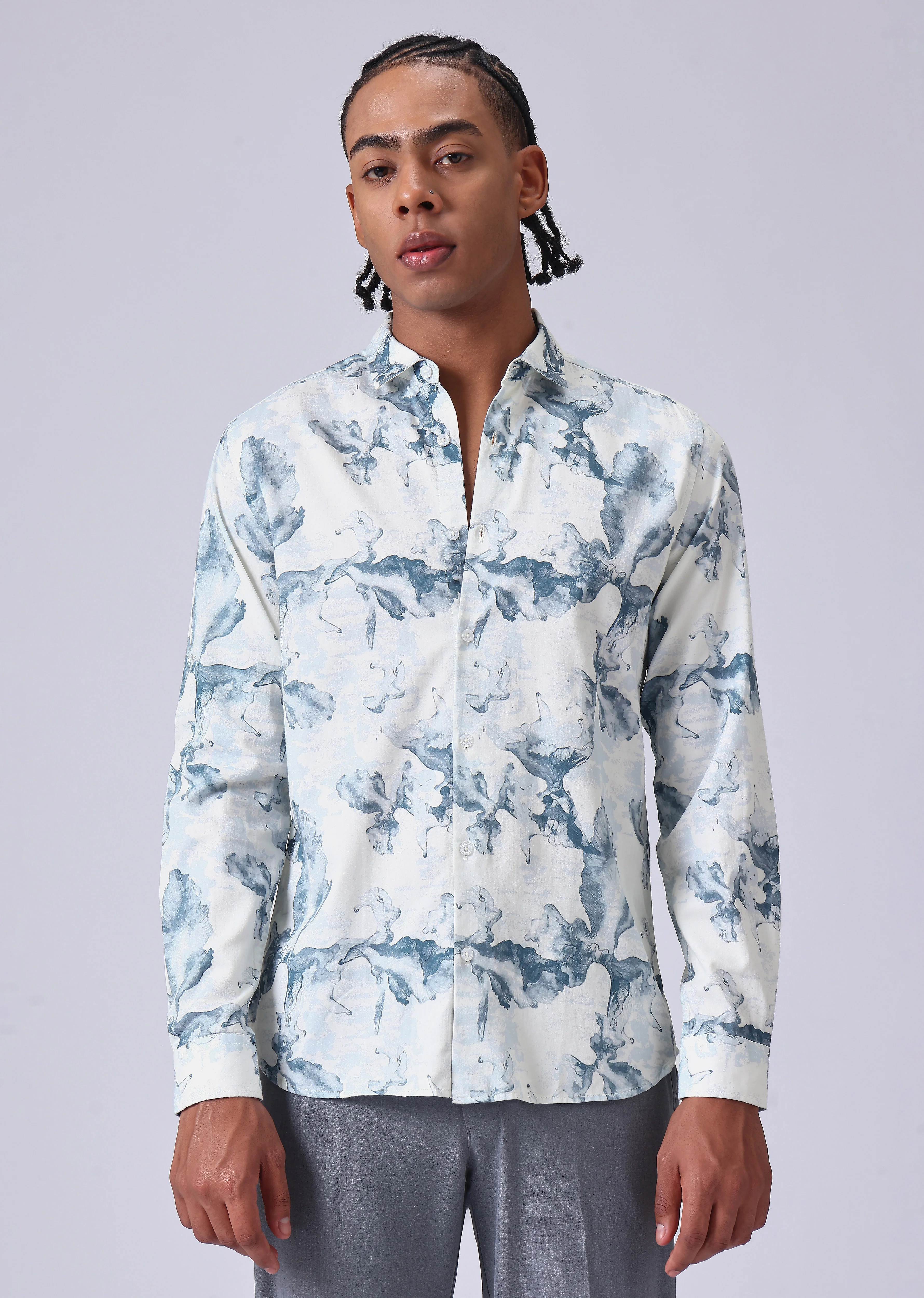 Blue Wash Abstract Print Shirt - Image 3