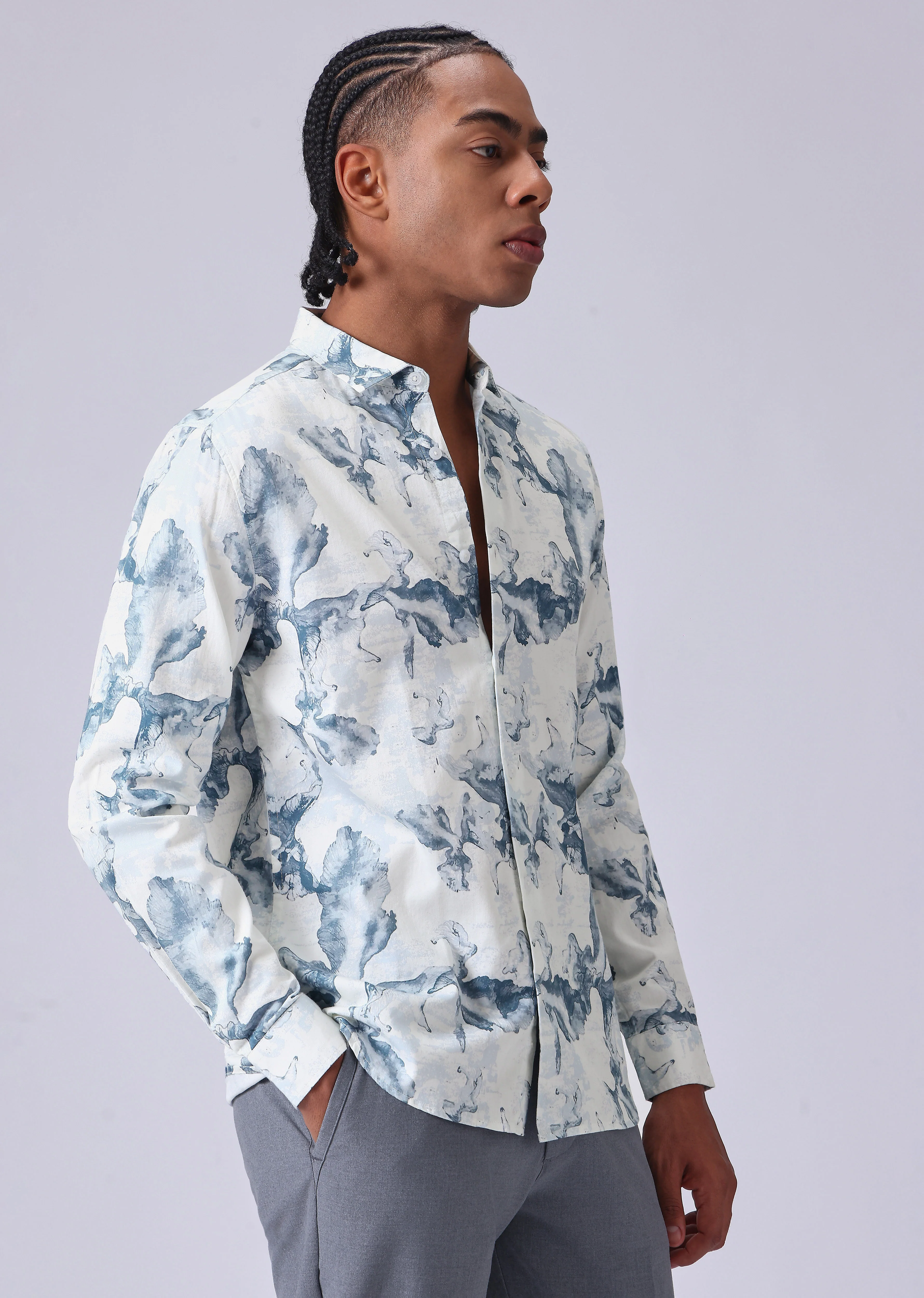 Blue Wash Abstract Print Shirt - Image 4