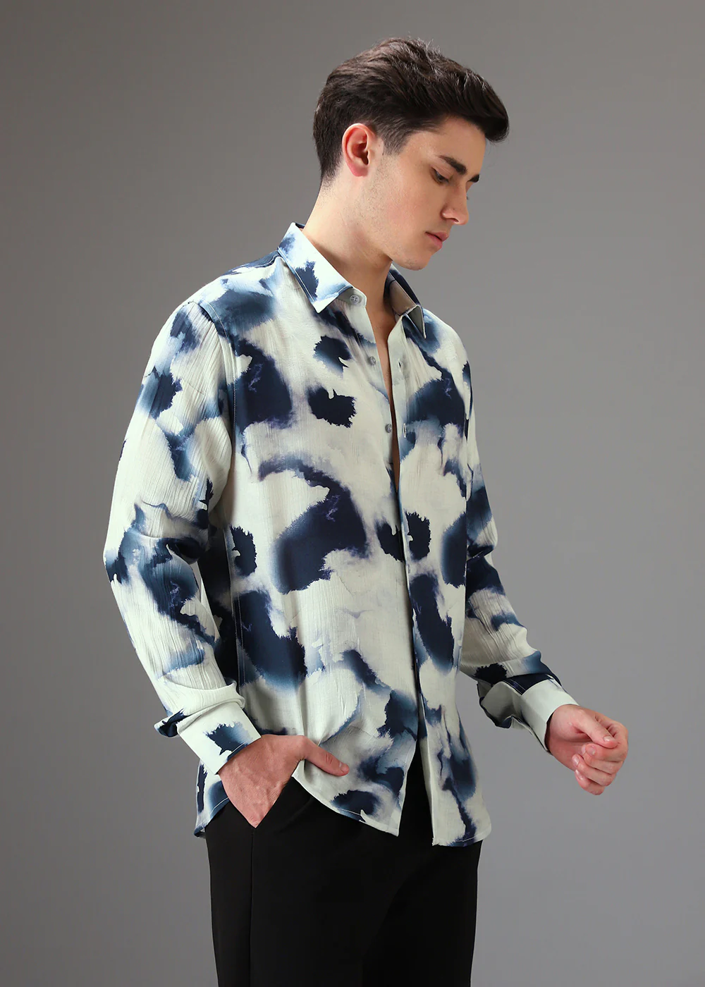 Blue Wash Crushed Printed Shirt - Image 5