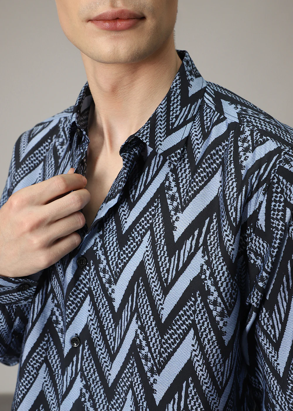 Blue Zig Zag Print Shirt - Image 2