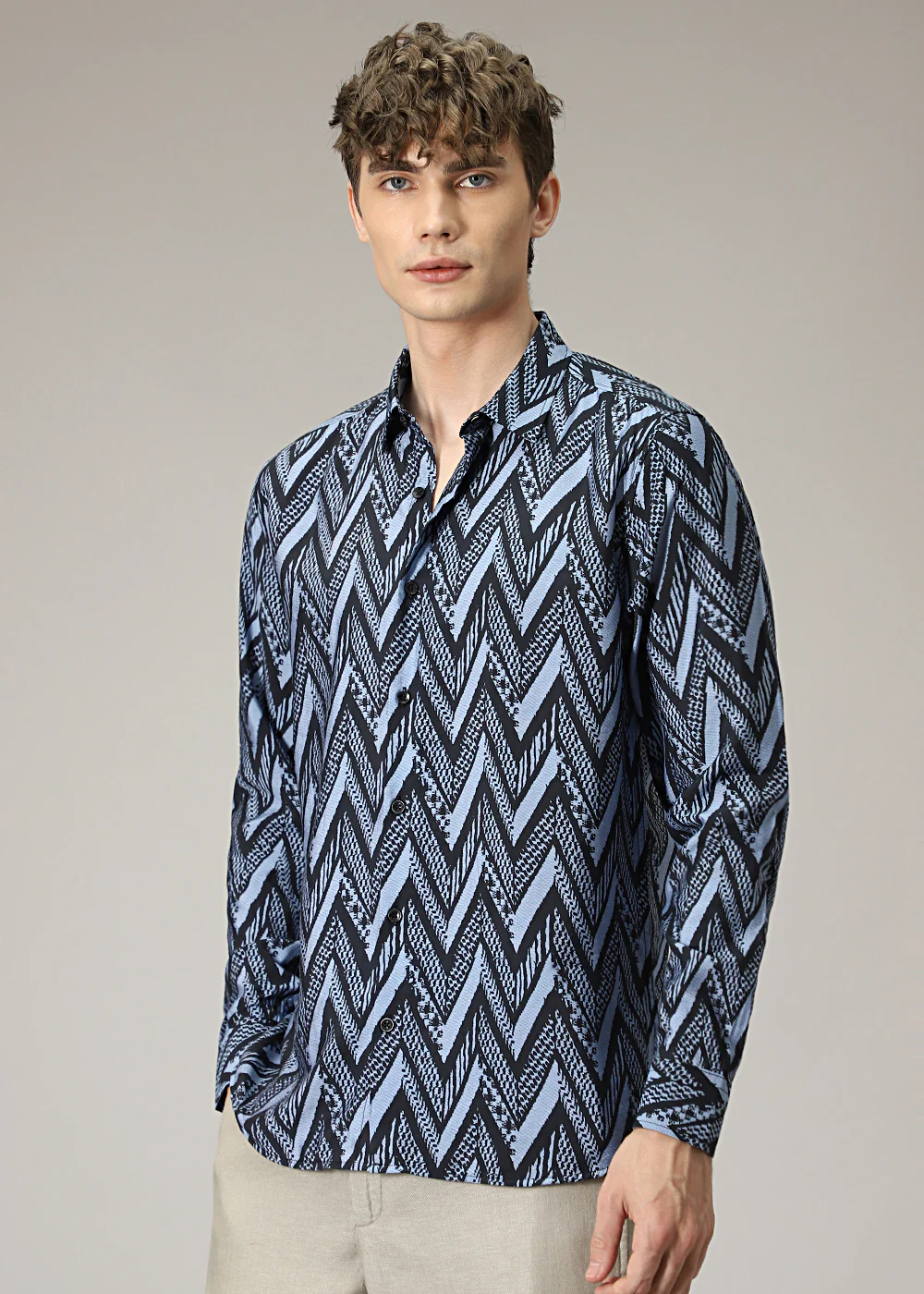 Blue Zig Zag Print Shirt - Image 5