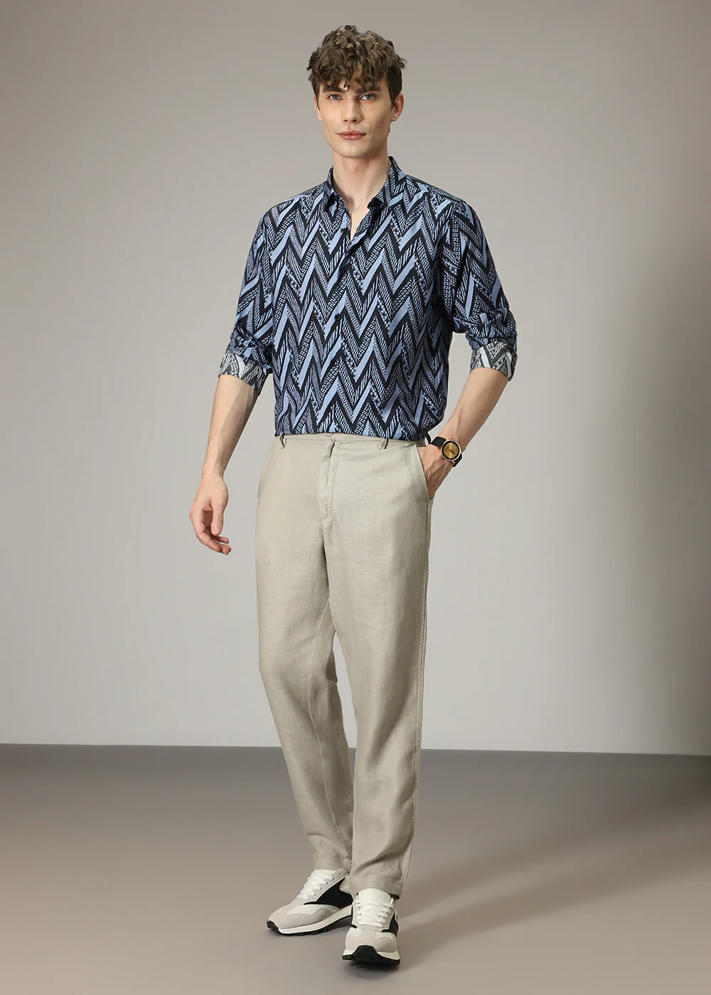 Blue Zig Zag Print Shirt - Image 6