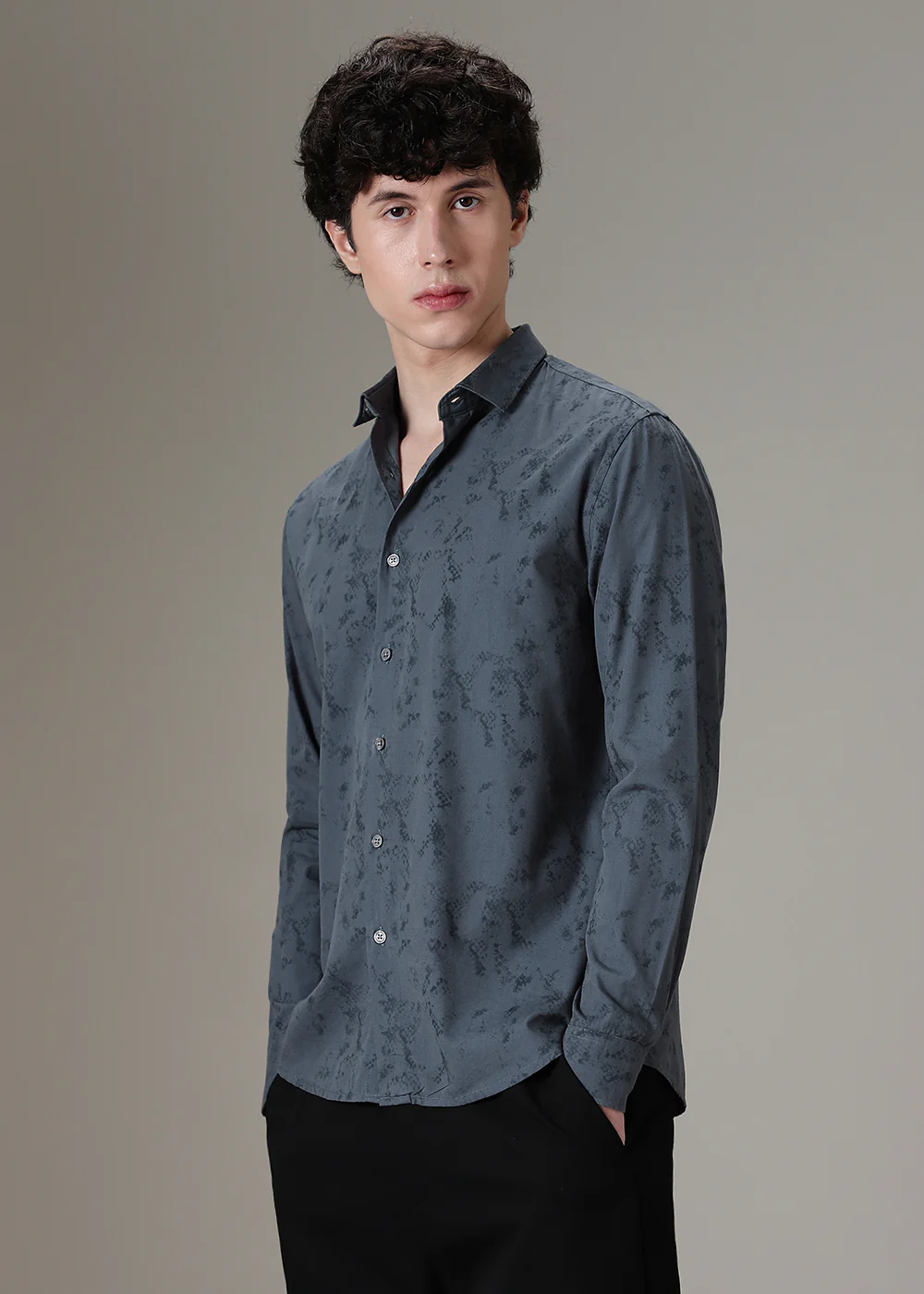 Bluish Grey Abstract Printed Shirt - Image 5
