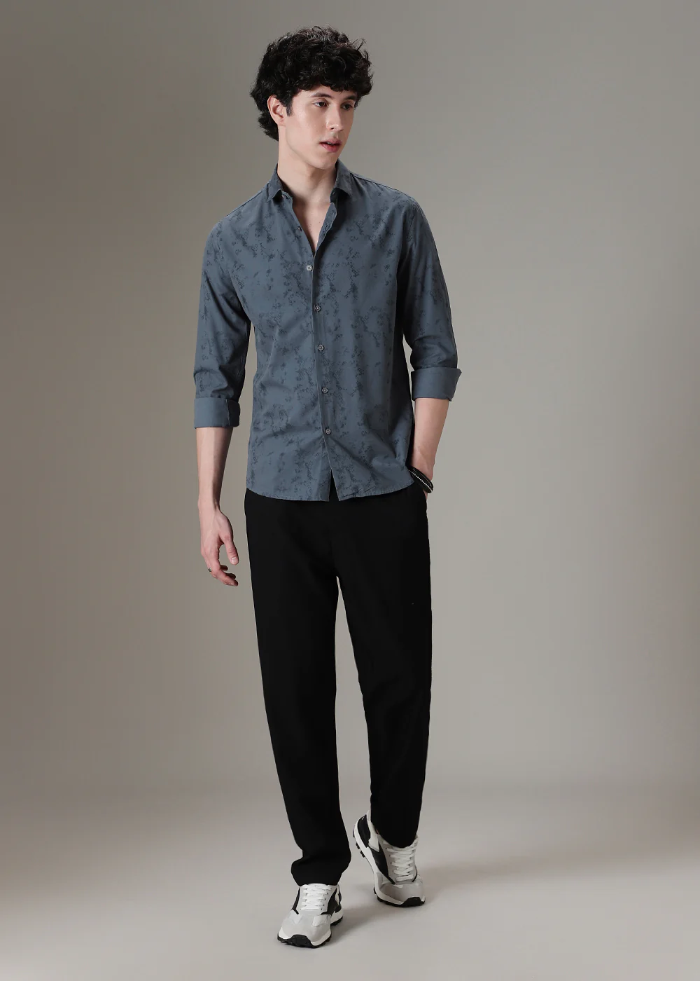 Bluish Grey Abstract Printed Shirt - Image 6