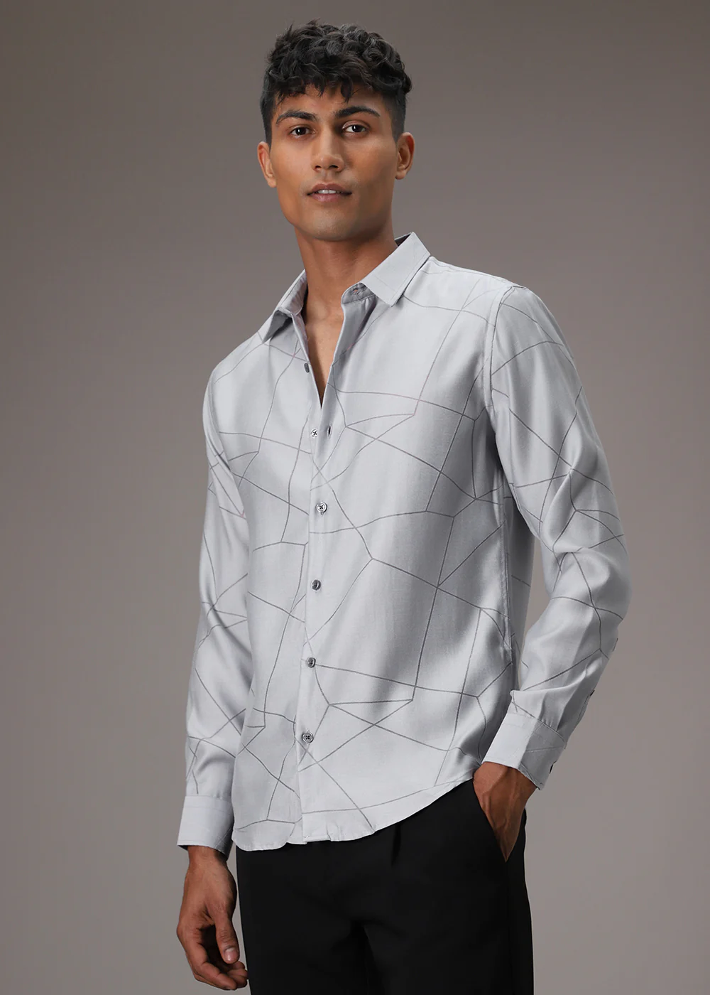 Bluish Grey Laser Cut Shirt - Image 3