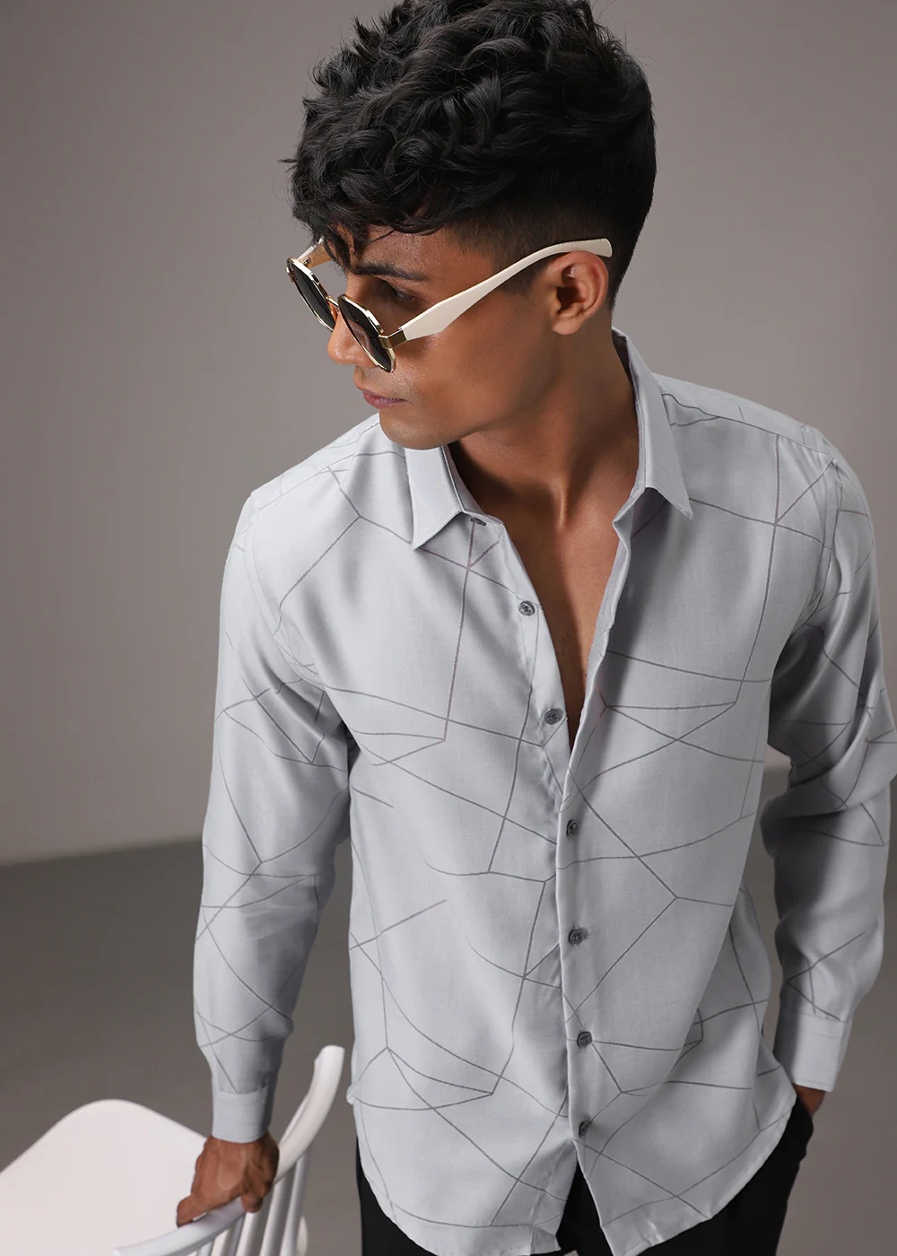 Bluish Grey Laser Cut Shirt - Image 5