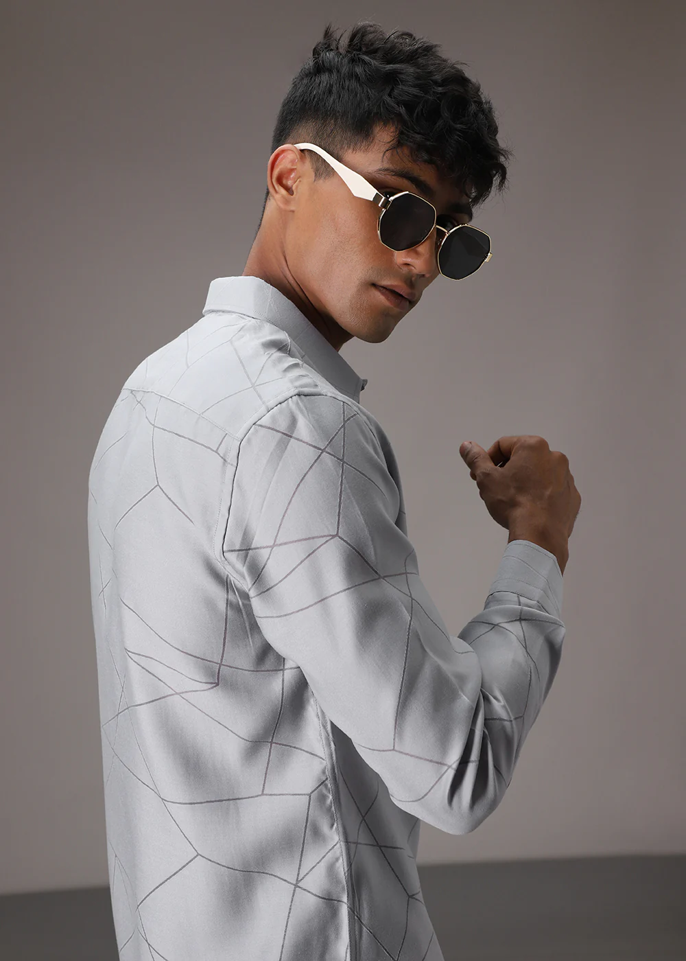 Bluish Grey Laser Cut Shirt - Image 6