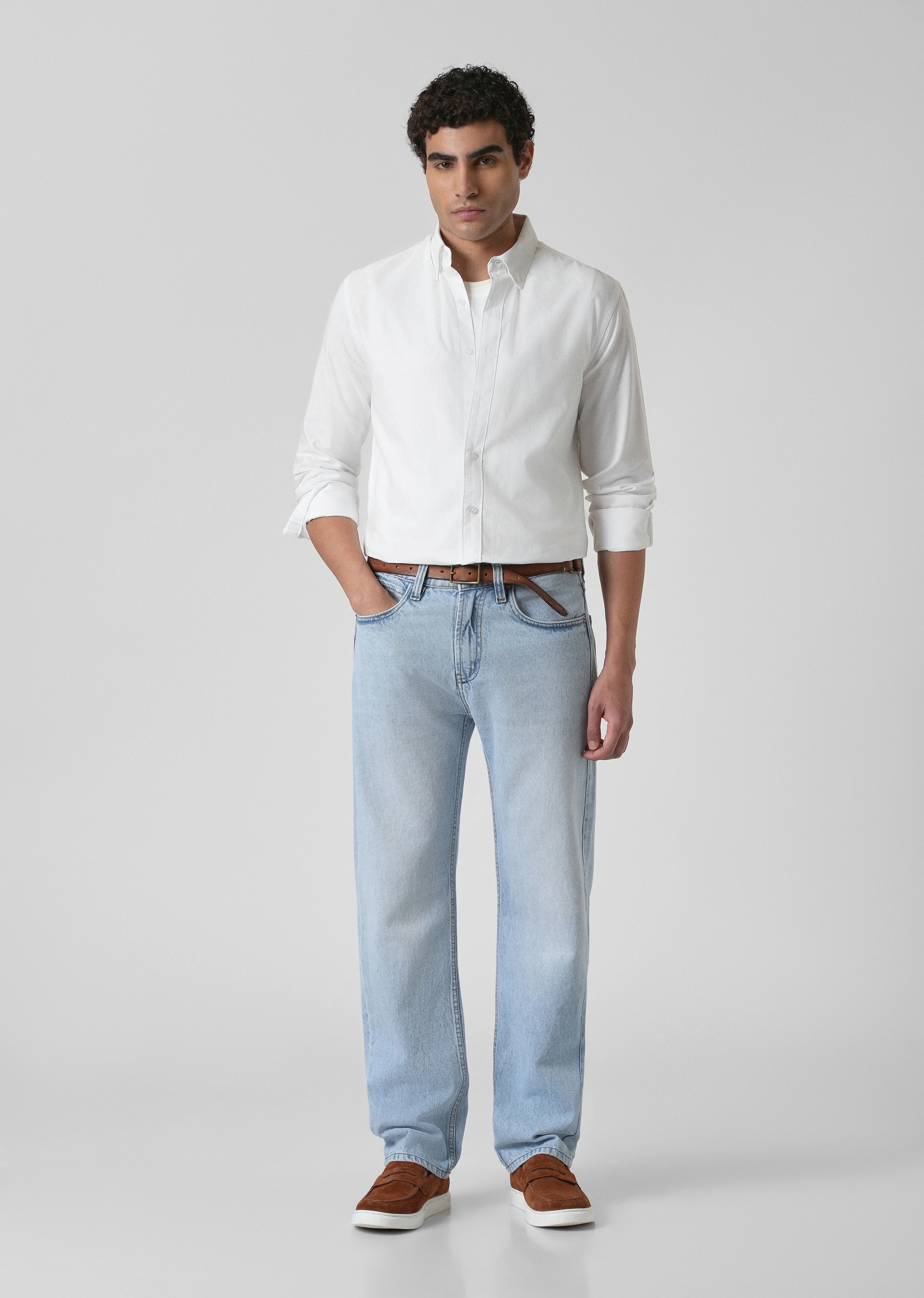 Breeze White Plain Oxford Shirt - Image 6