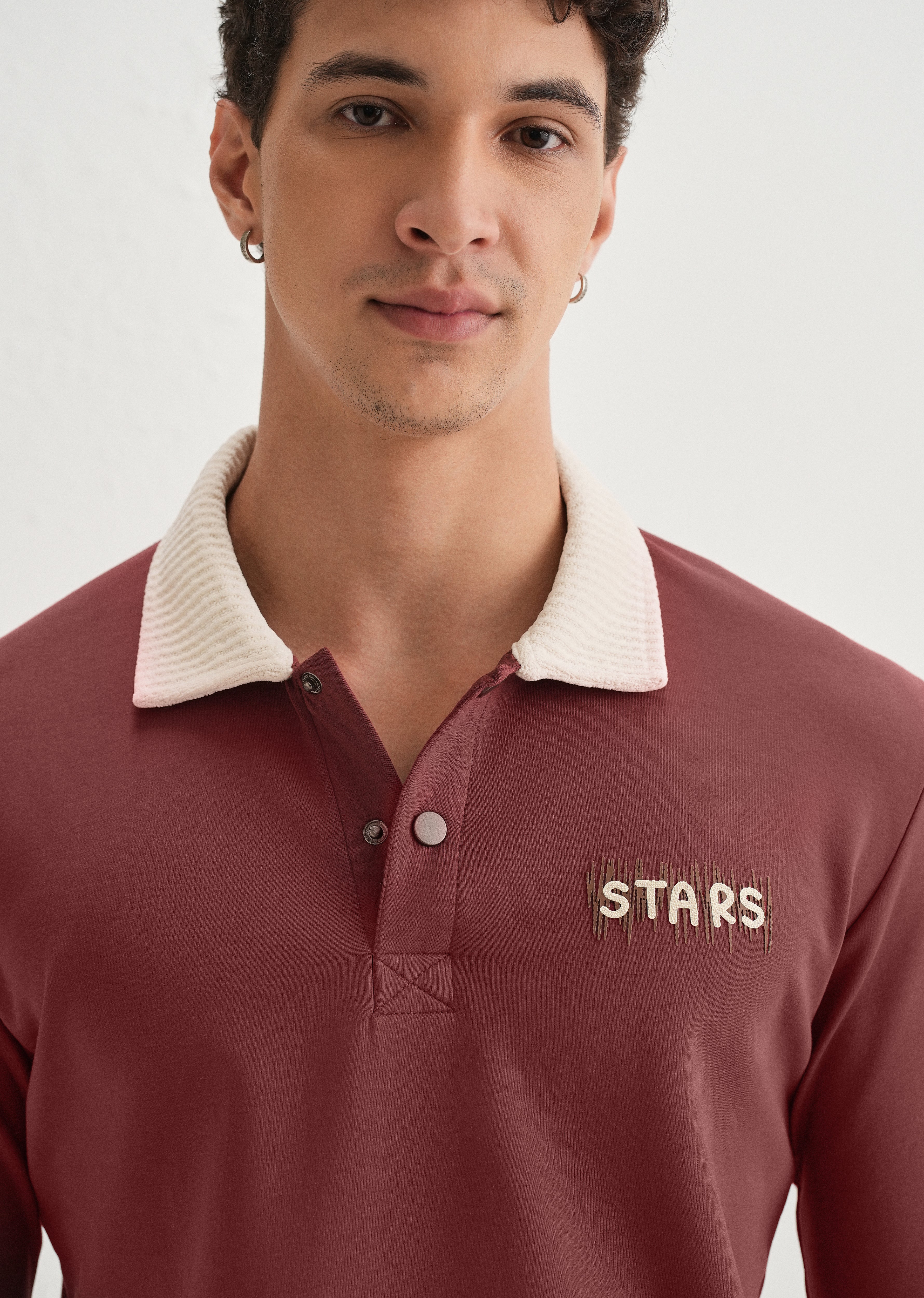 Brick Red Suede Collared Polo Sweatshirt - Image 5