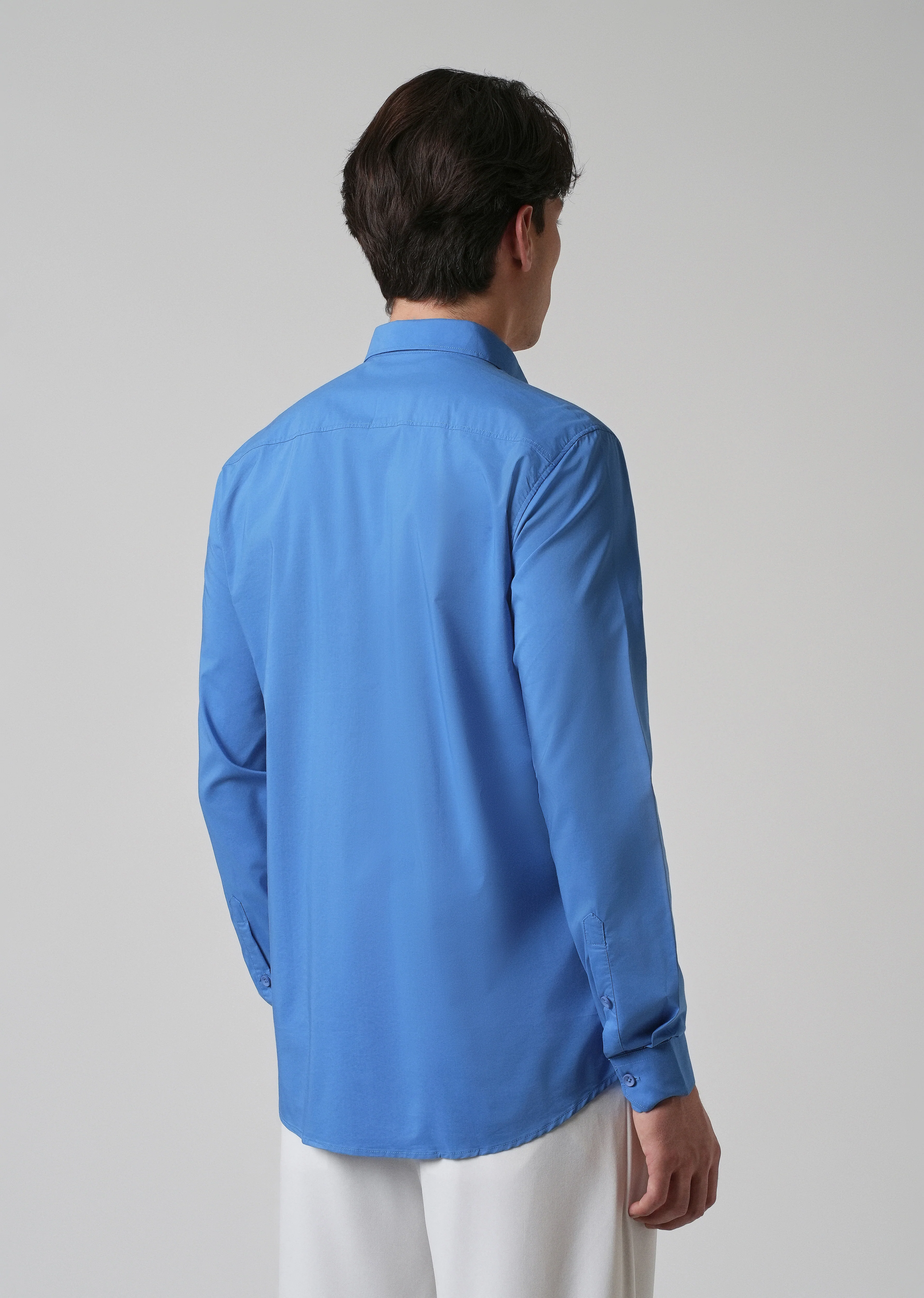 Bright Blue Plain Blended Cotton Shirt - Image 2