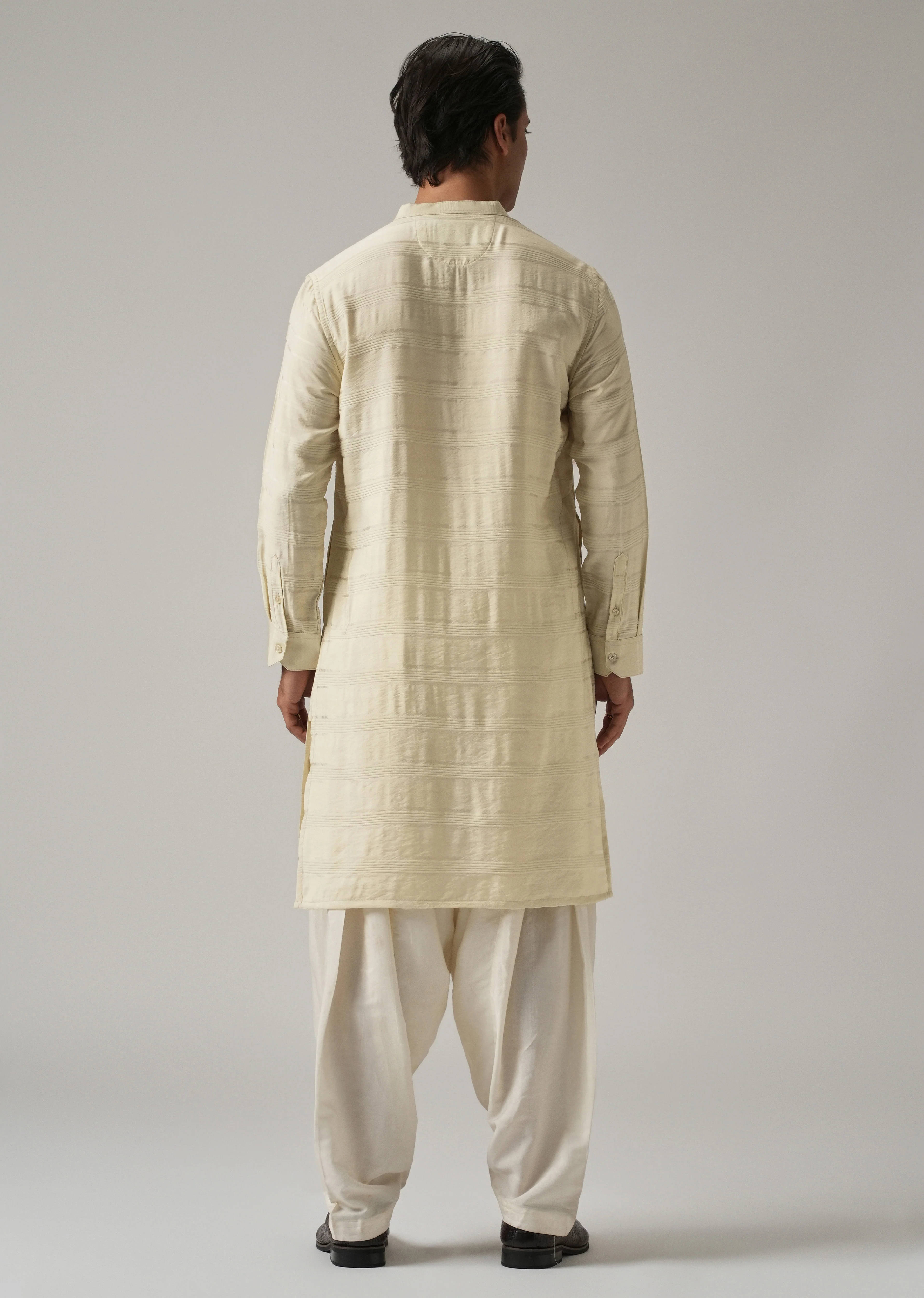 Bright Cream Nylon Stripe Kurta - Image 2
