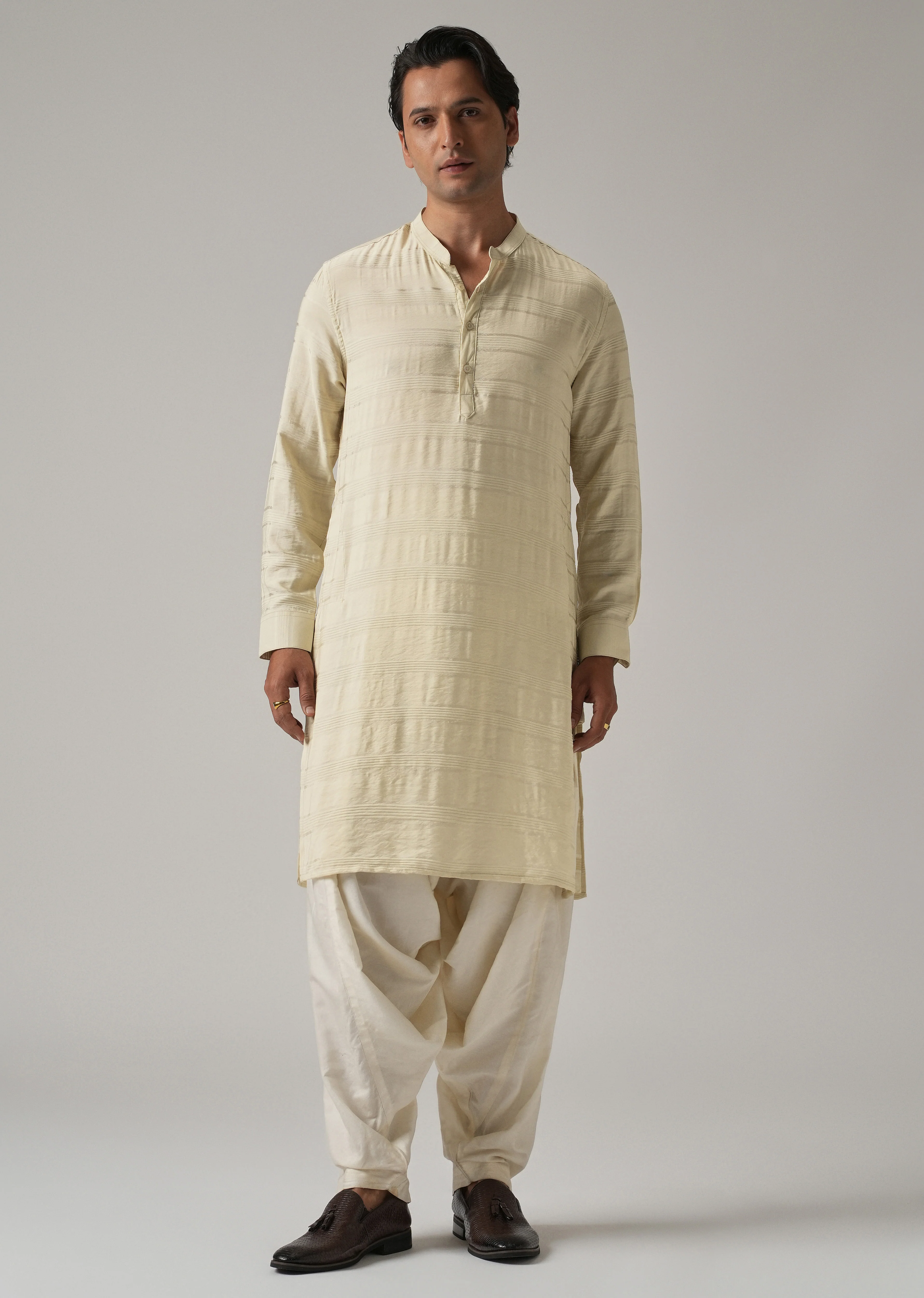 Bright Cream Nylon Stripe Kurta - Image 3