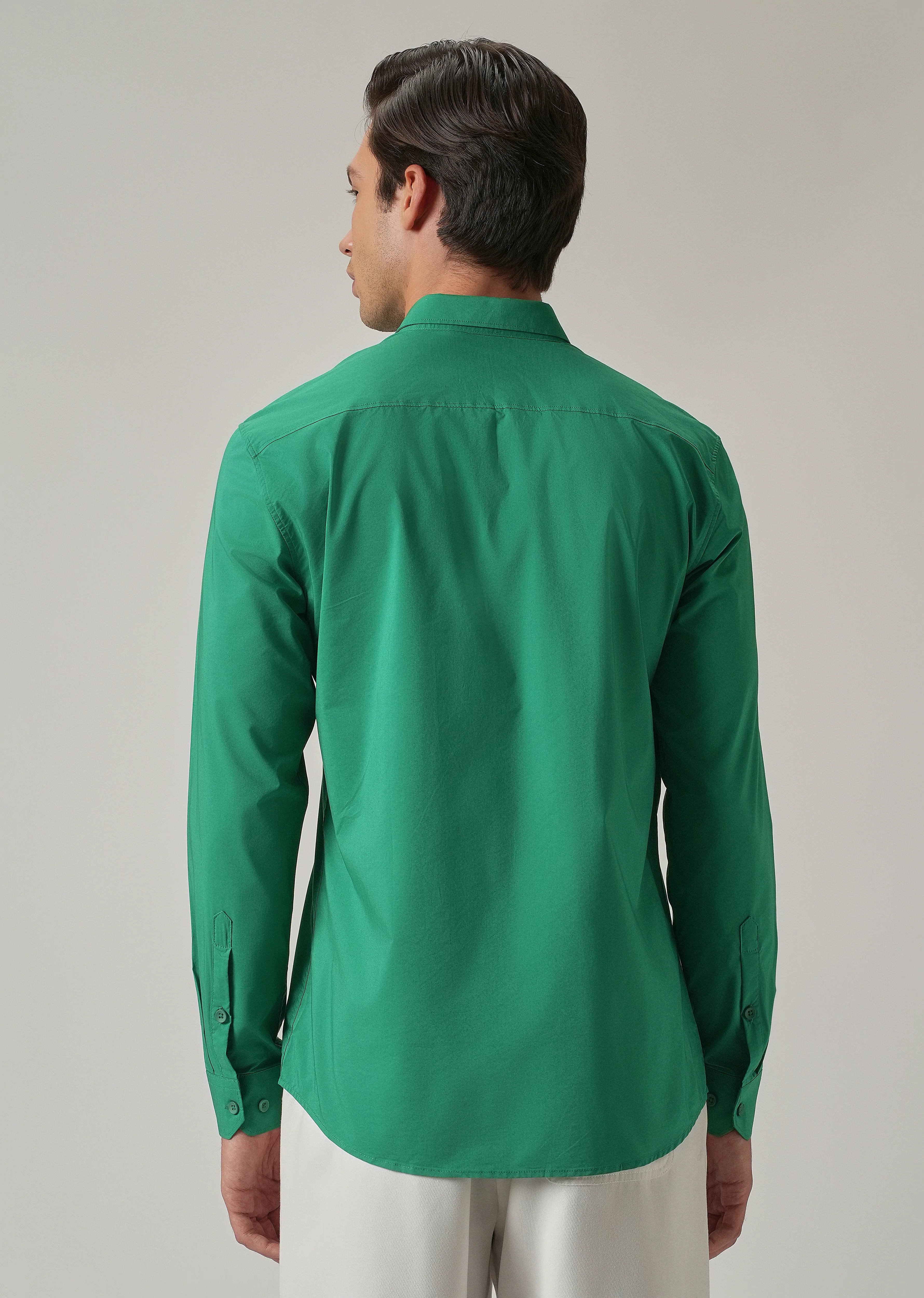 Bright Green Plain Blended Cotton Shirt - Image 2
