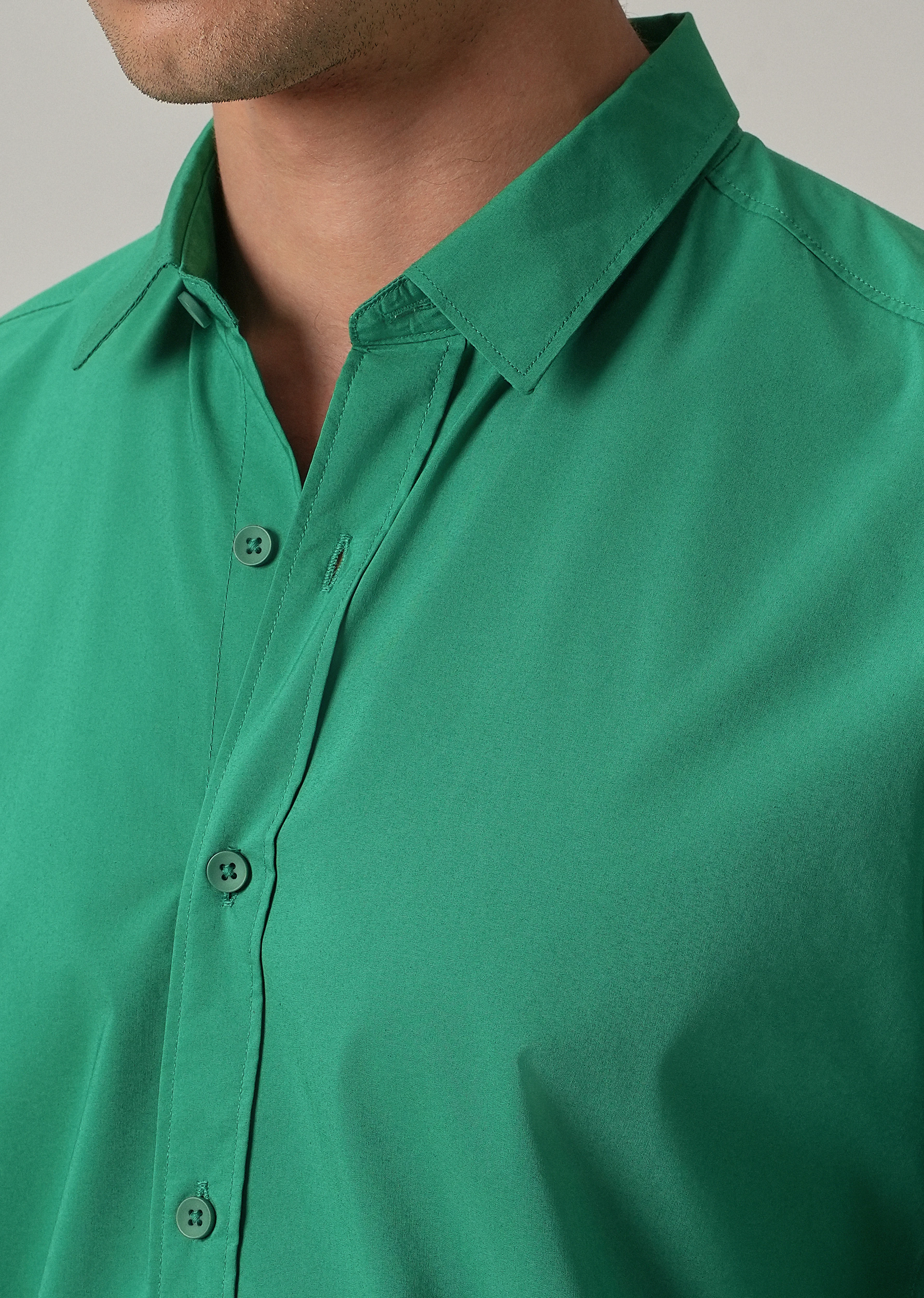 Bright Green Plain Blended Cotton Shirt - Image 5