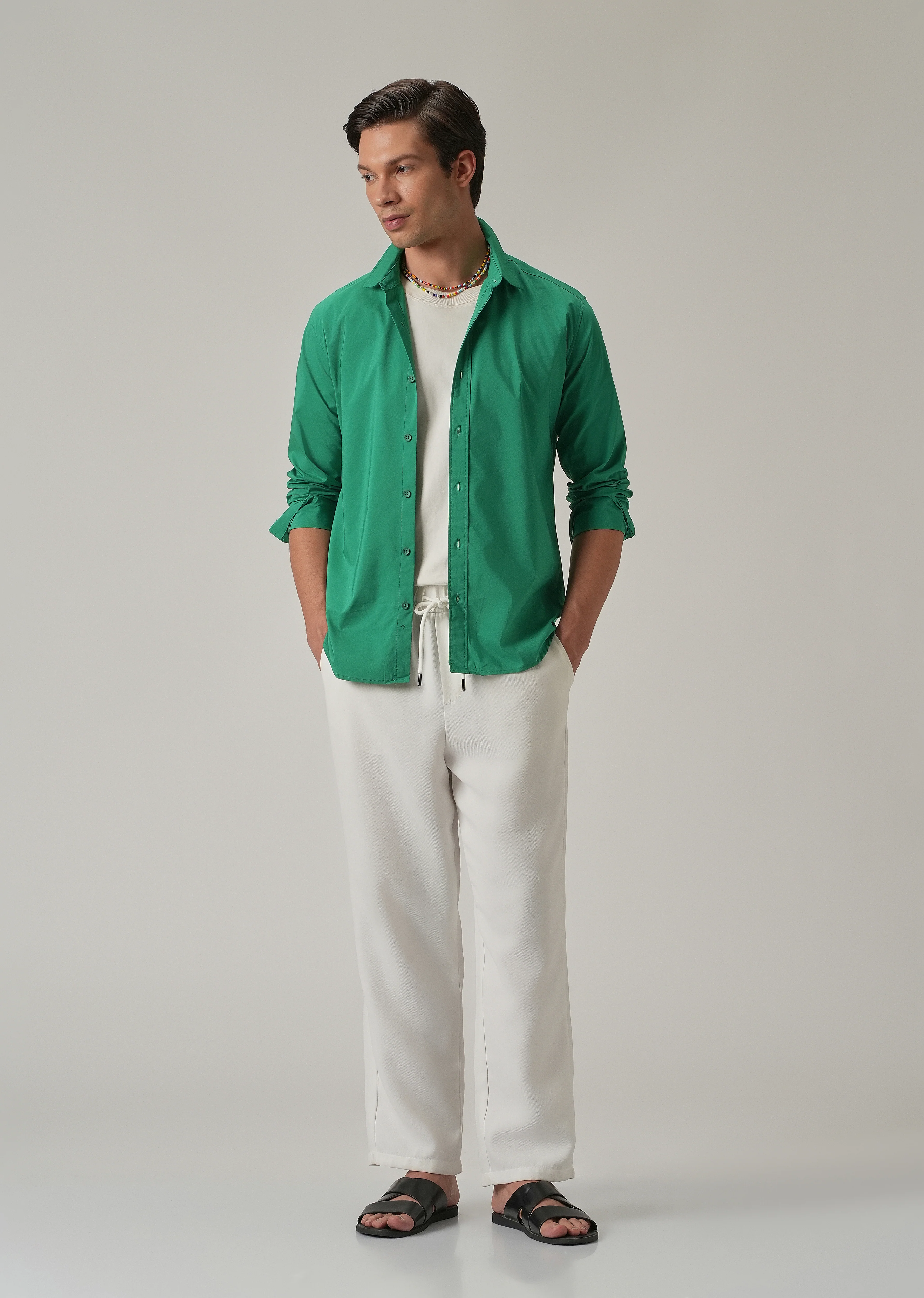 Bright Green Plain Blended Cotton Shirt - Image 6
