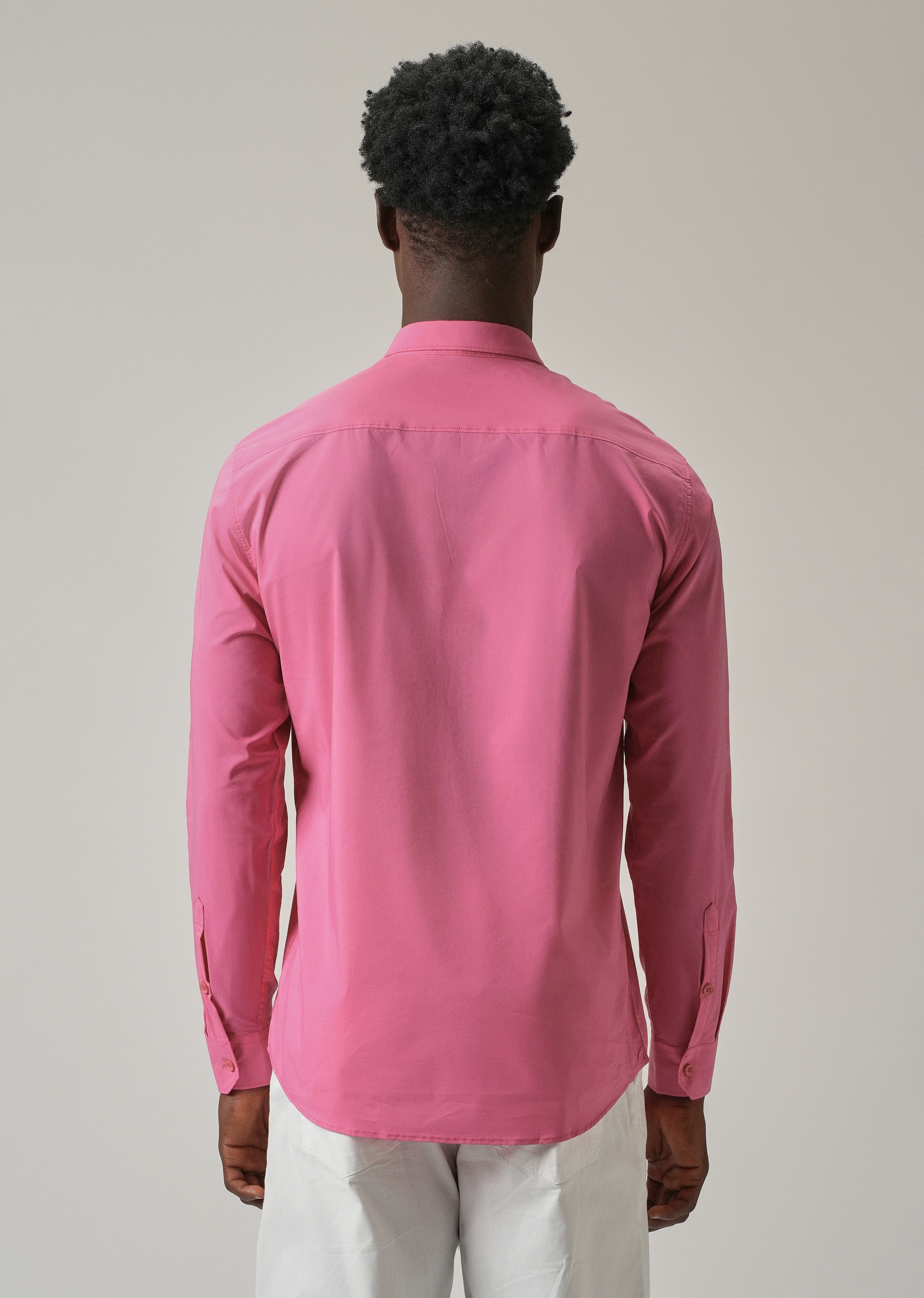 Bright Pink Plain Blended Cotton Shirt - Image 2