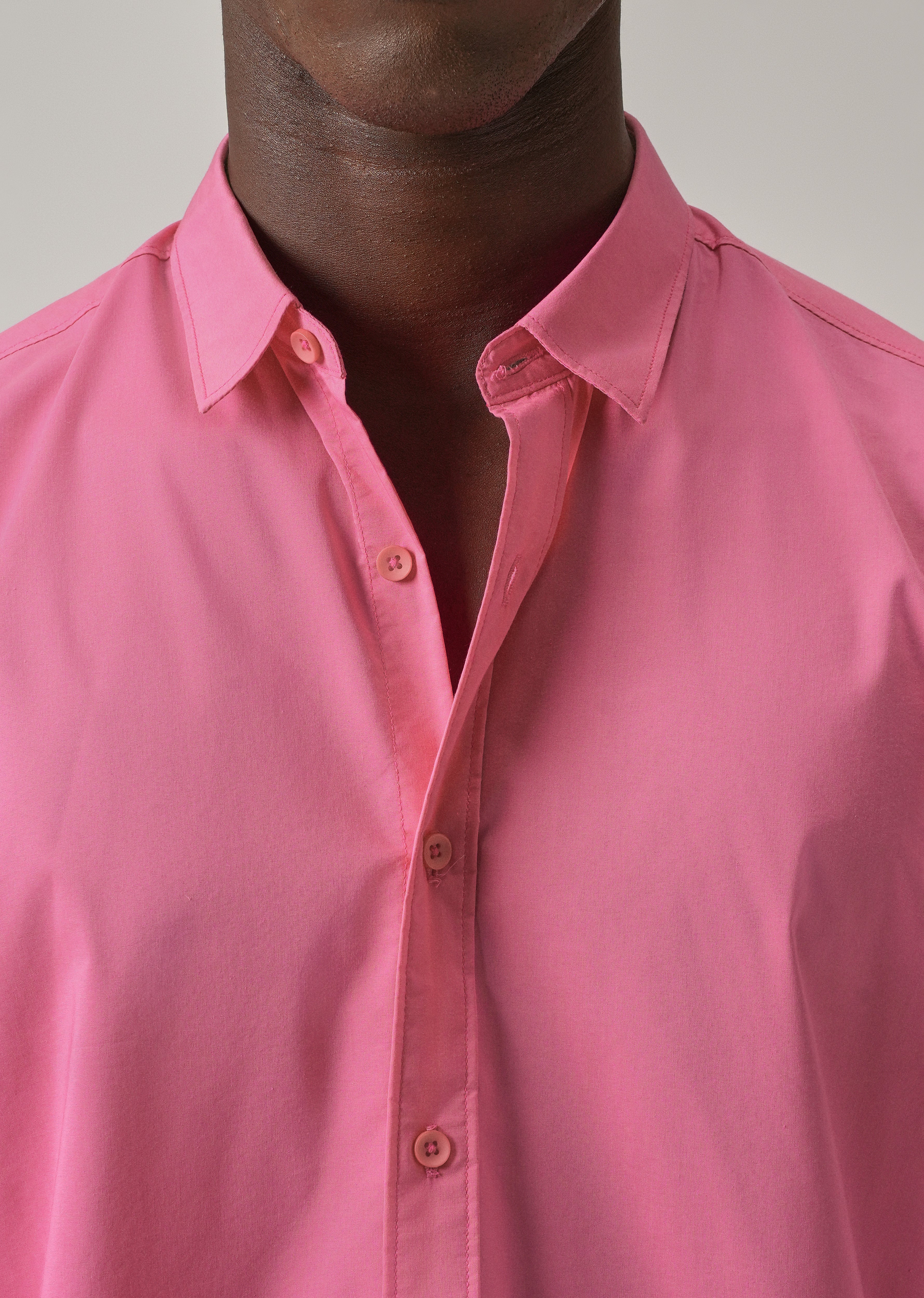 Bright Pink Plain Blended Cotton Shirt - Image 5