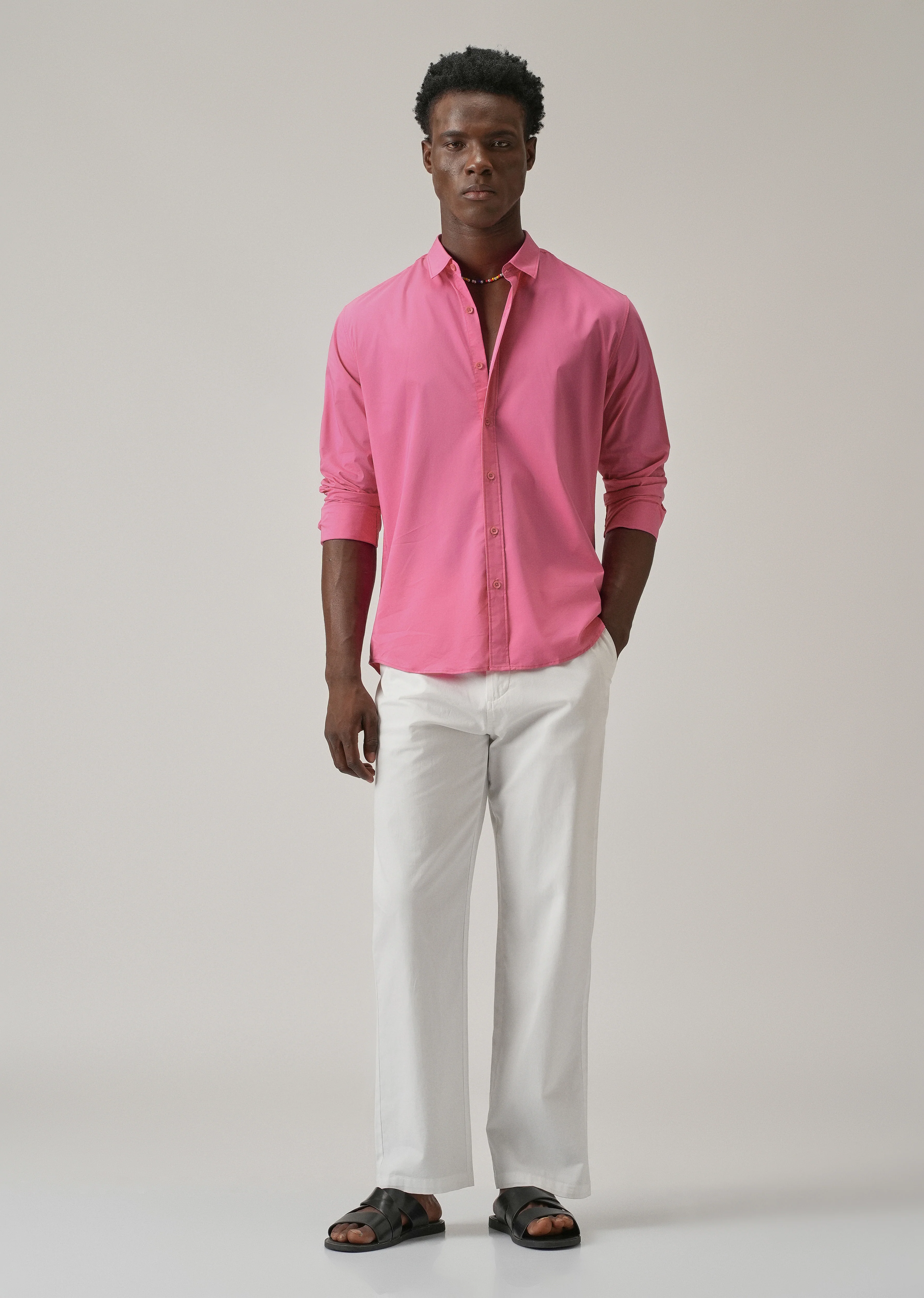 Bright Pink Plain Blended Cotton Shirt - Image 6