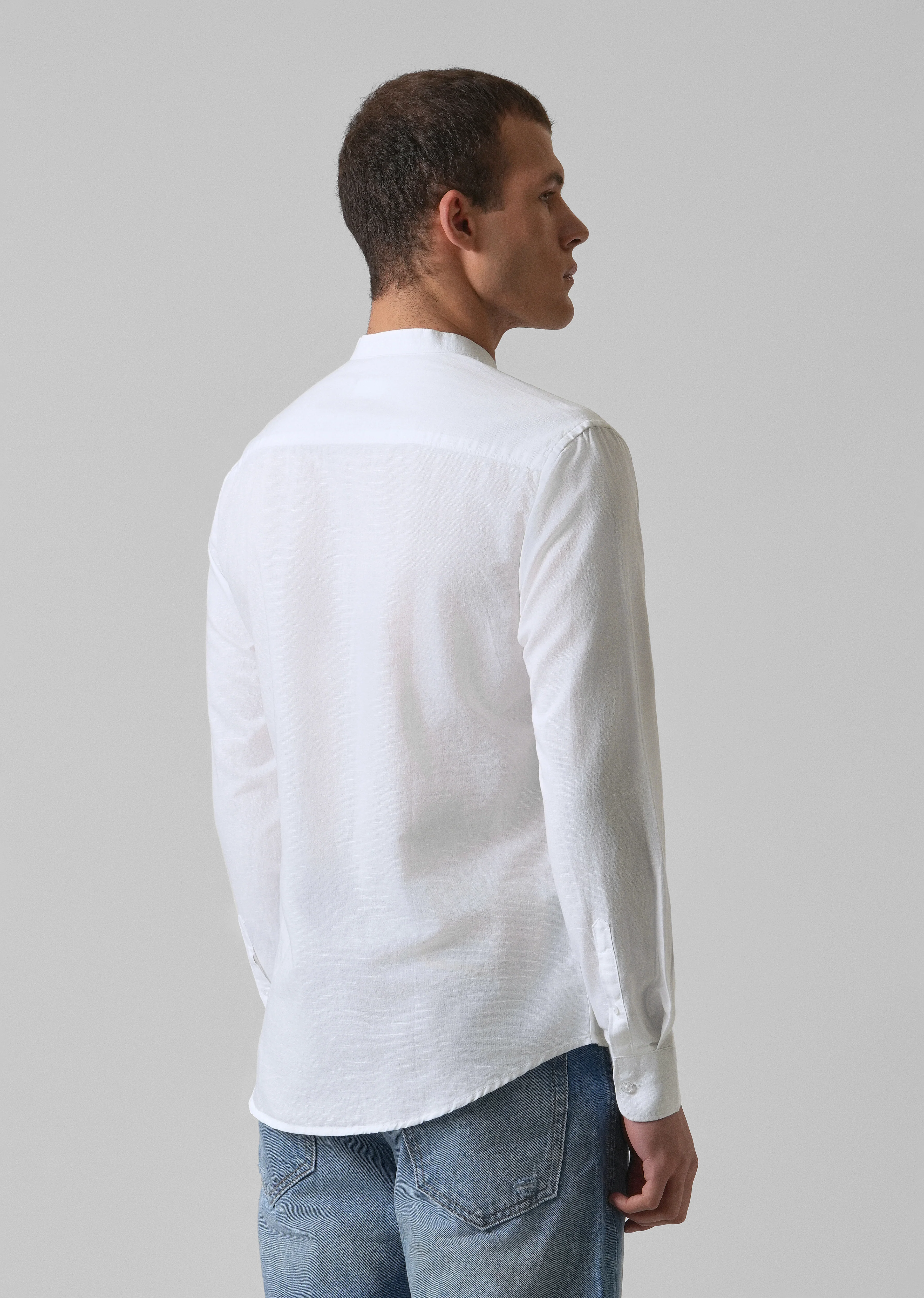 Bright White Cotton Linen Shirt - Image 2