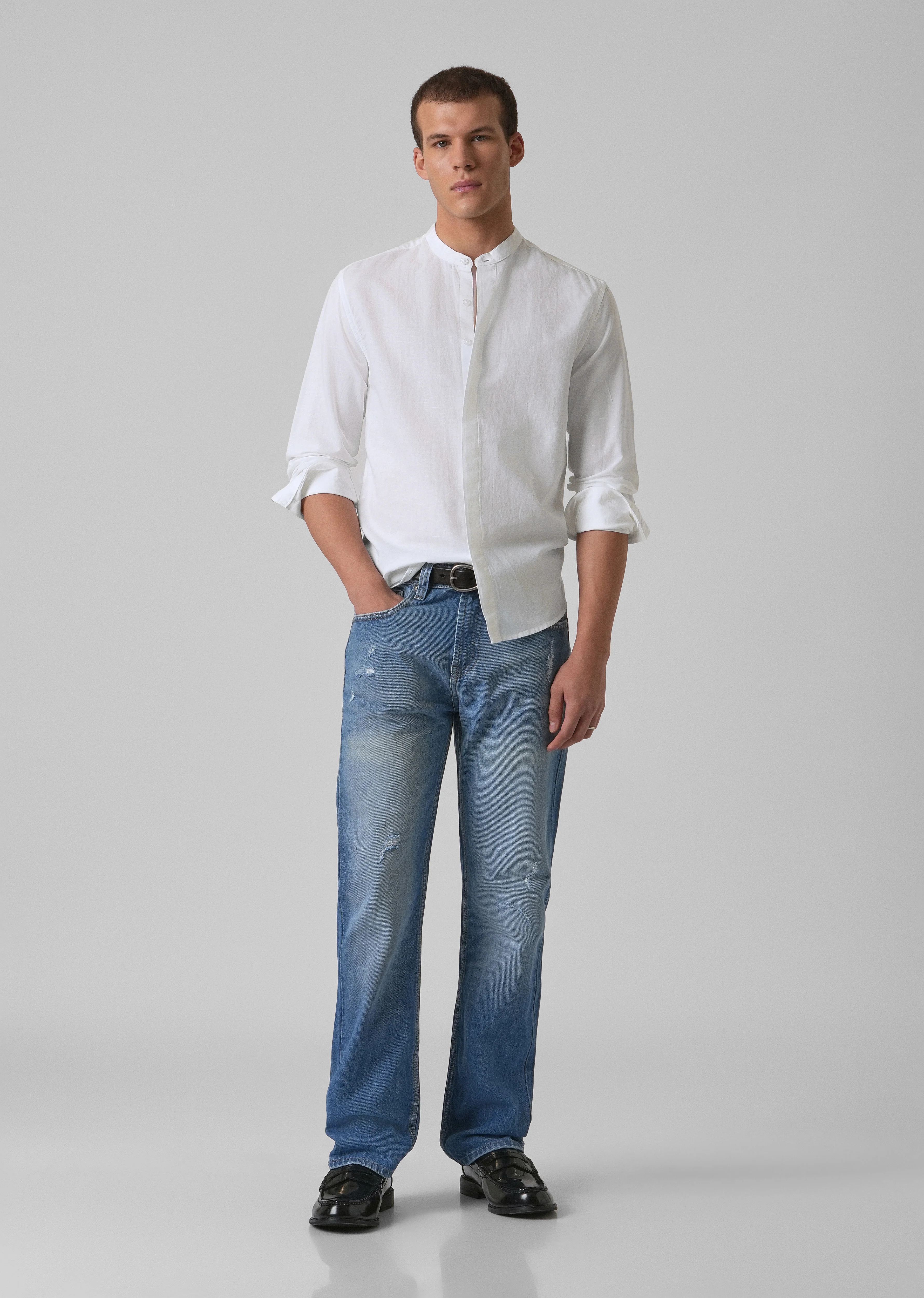 Bright White Cotton Linen Shirt - Image 6