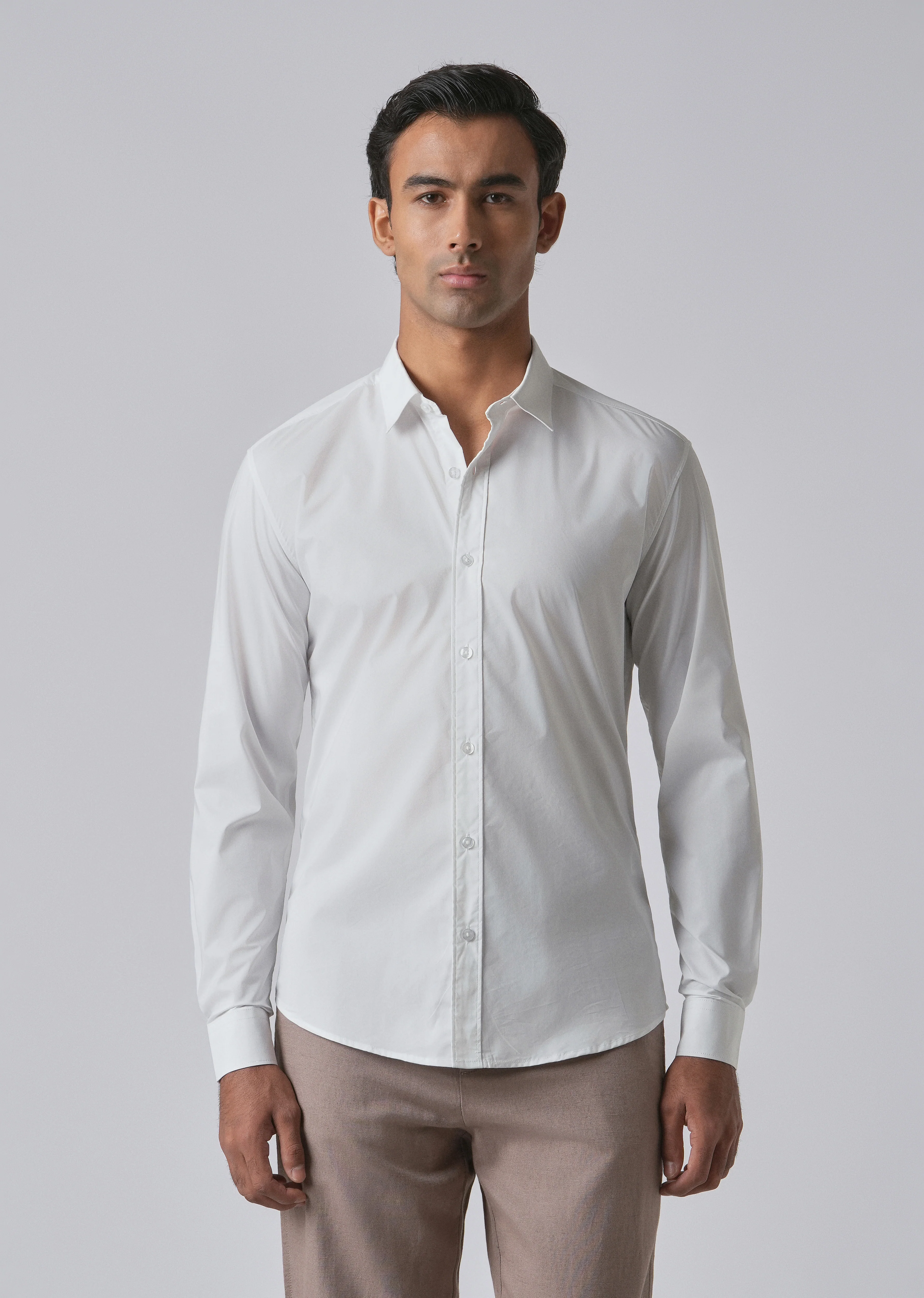 Bright White Plain Cotton Shirt - Image 3
