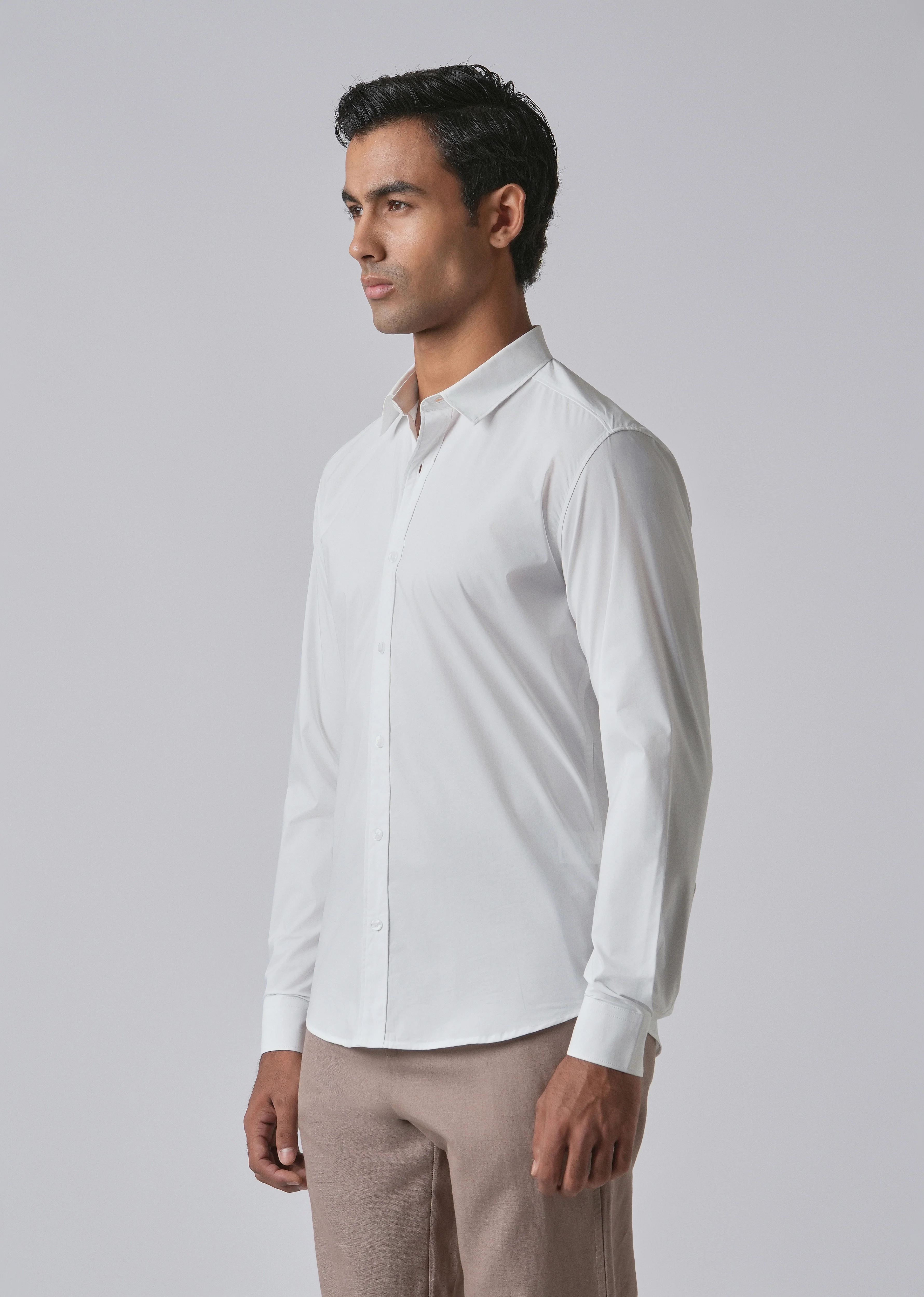 Bright White Plain Cotton Shirt - Image 4