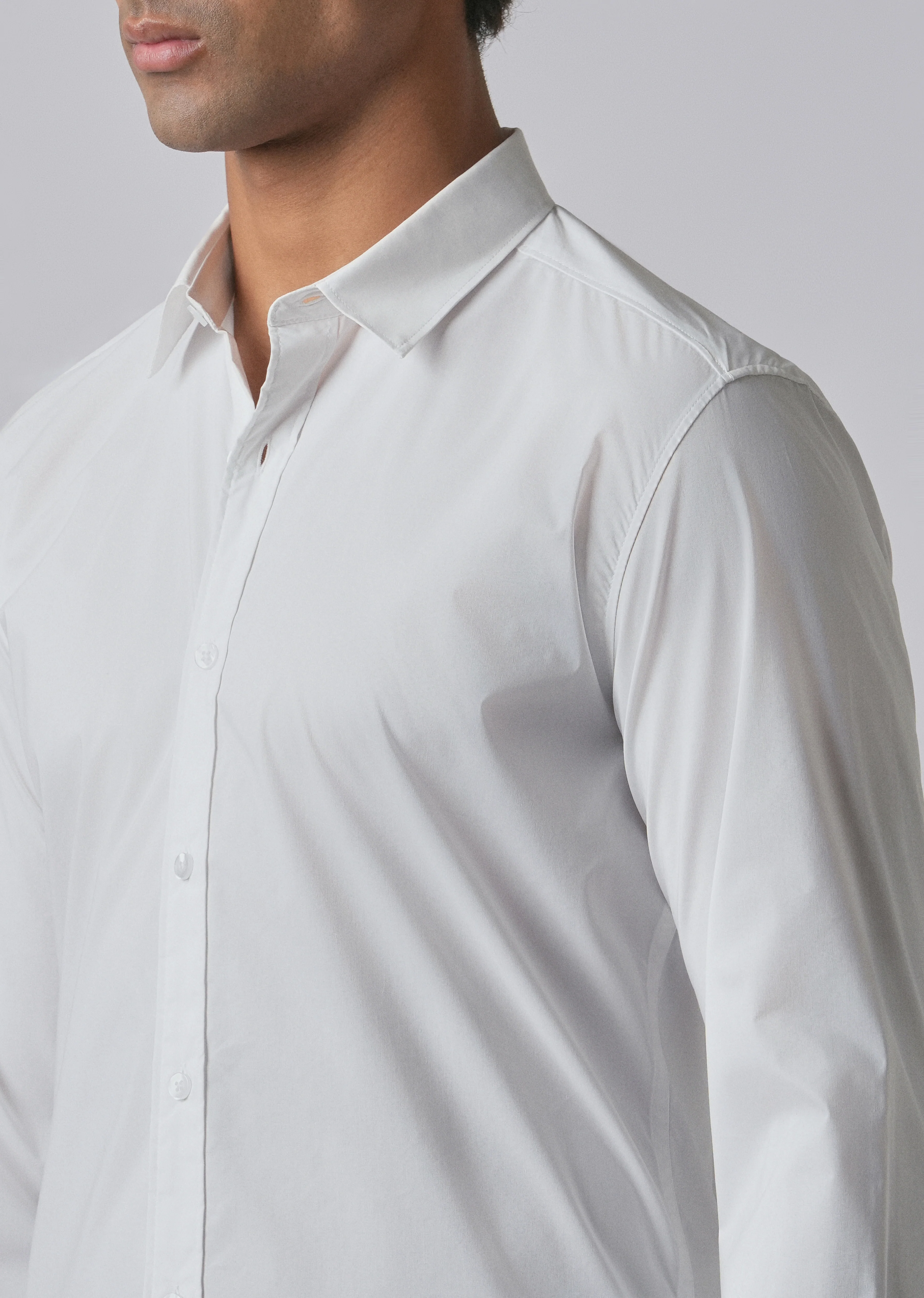 Bright White Plain Cotton Shirt - Image 5