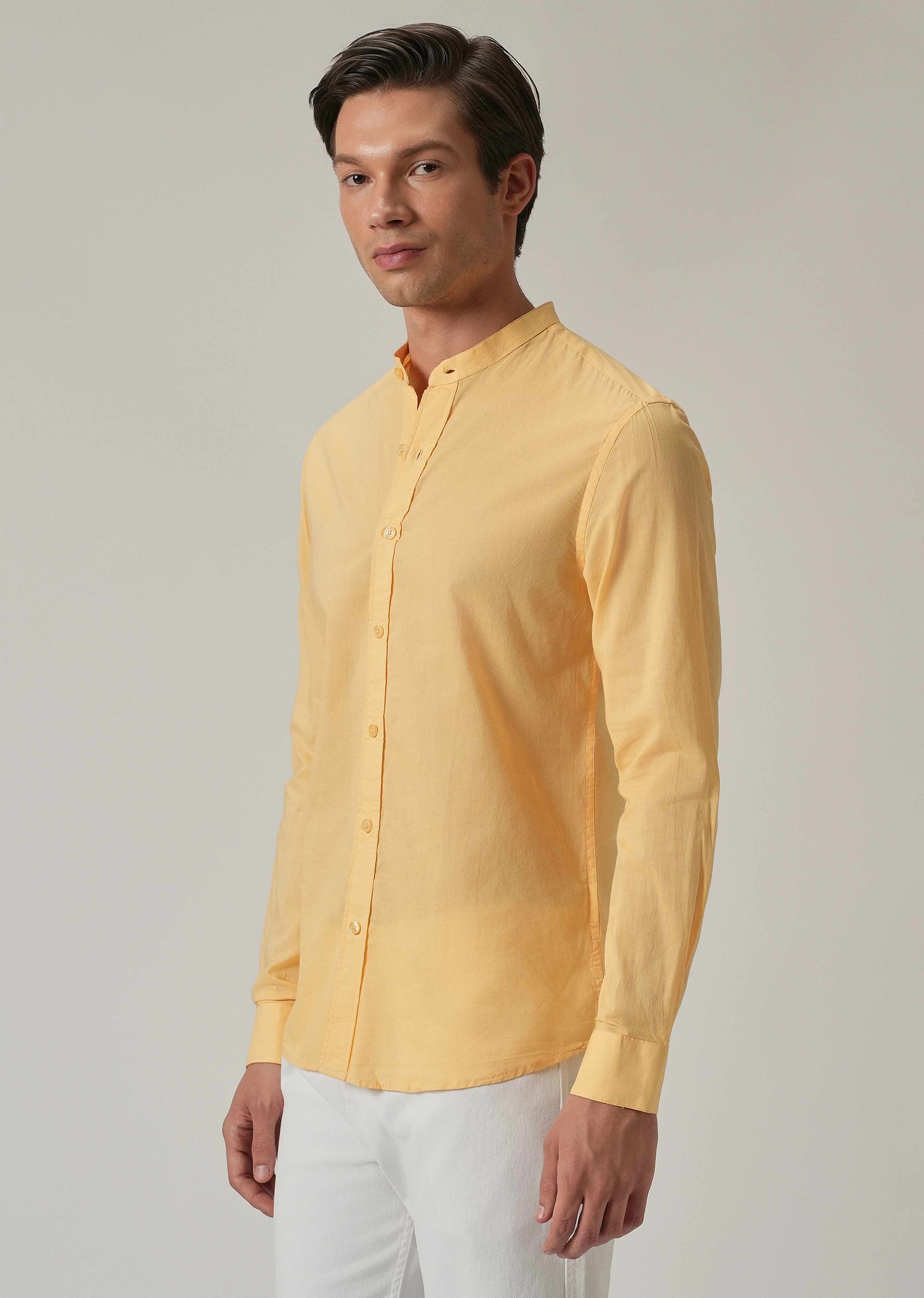 Bright Yellow Plain Cotton Shirt - Image 2
