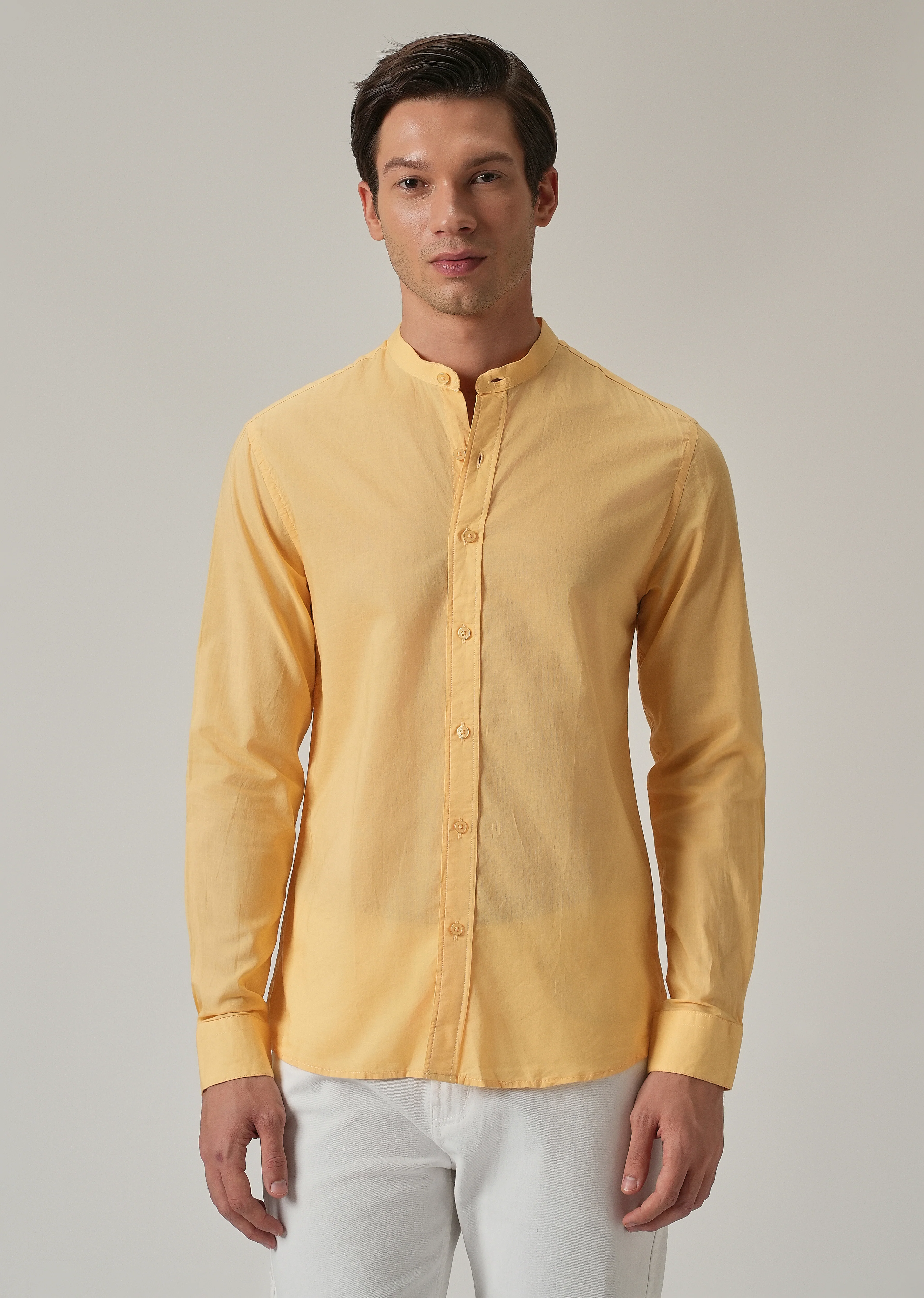 Bright Yellow Plain Cotton Shirt - Image 3