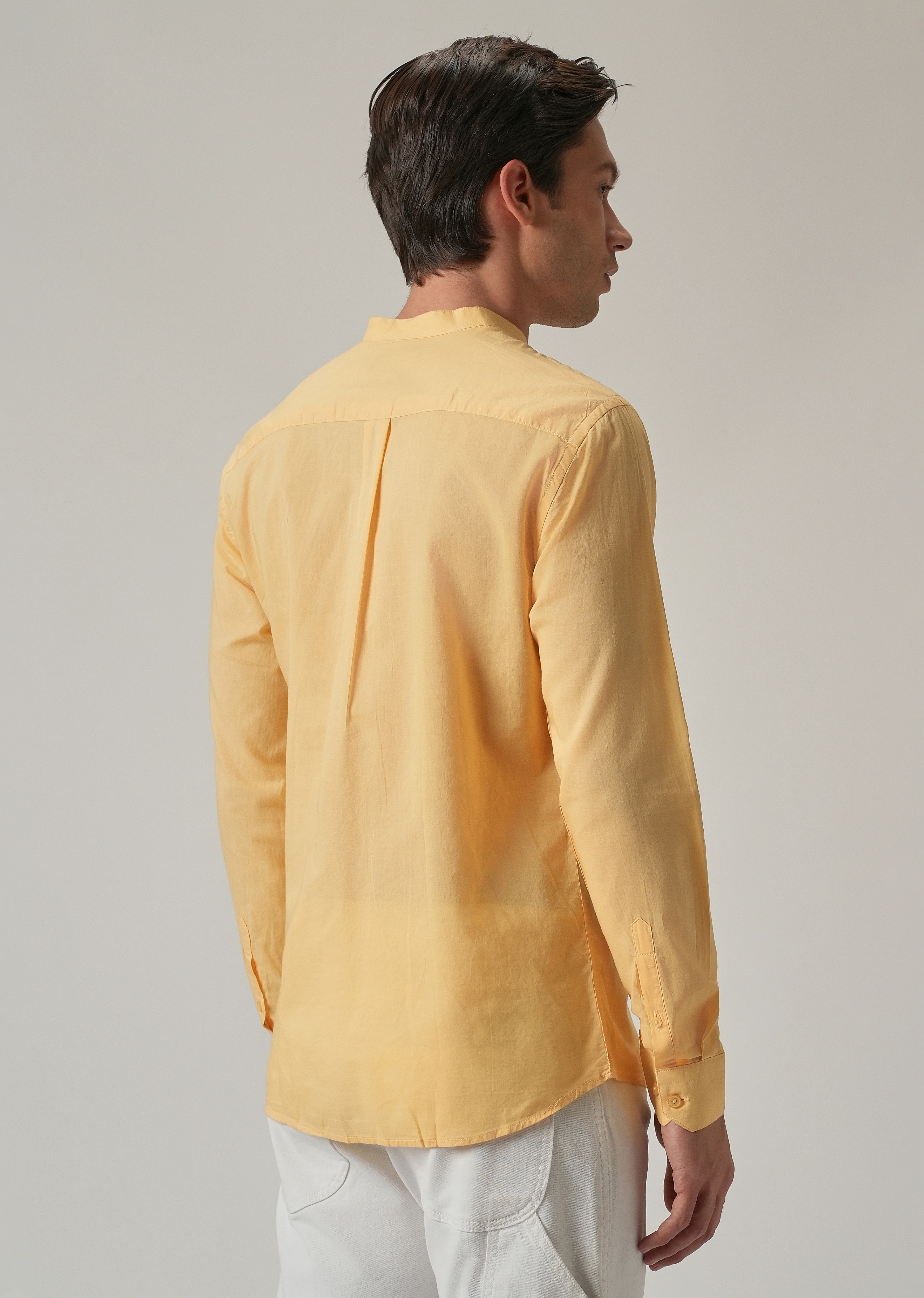 Bright Yellow Plain Cotton Shirt - Image 4