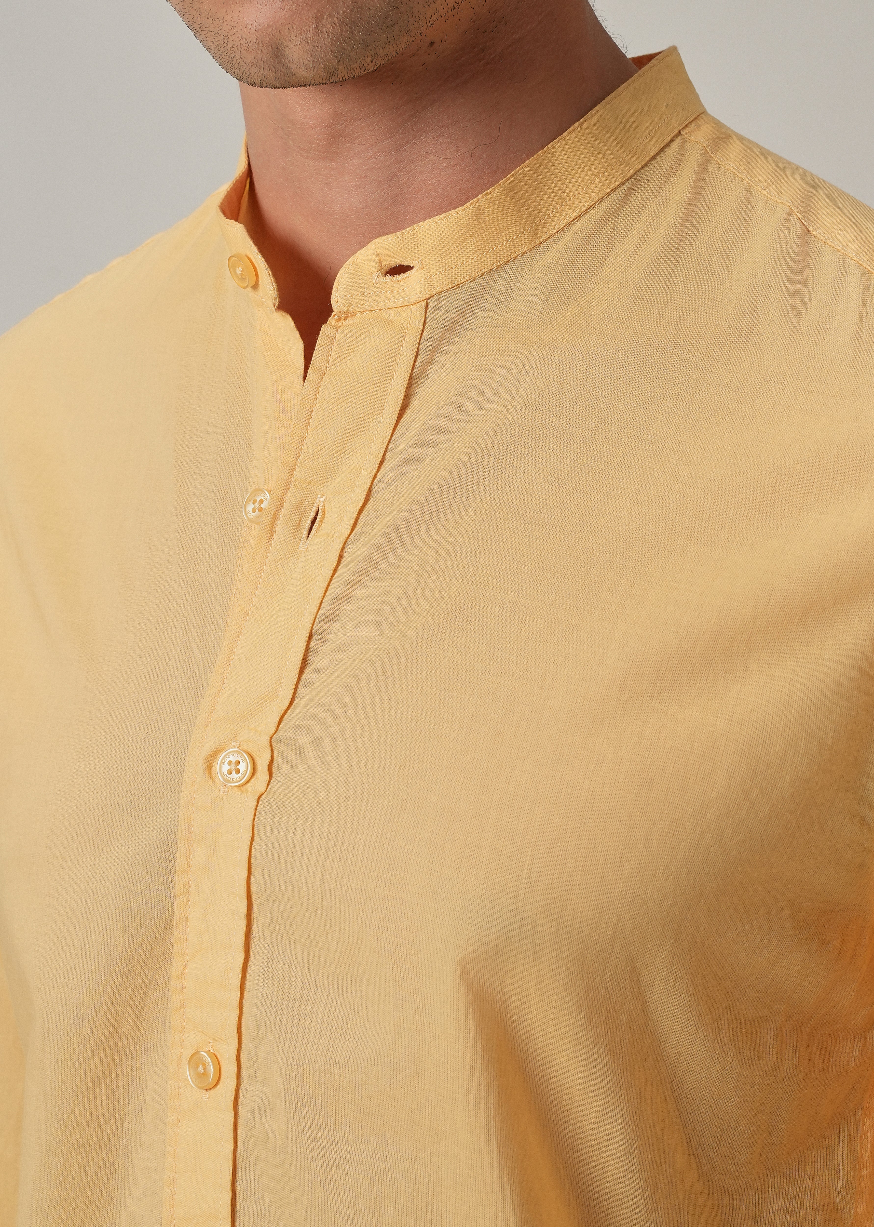 Bright Yellow Plain Cotton Shirt - Image 5