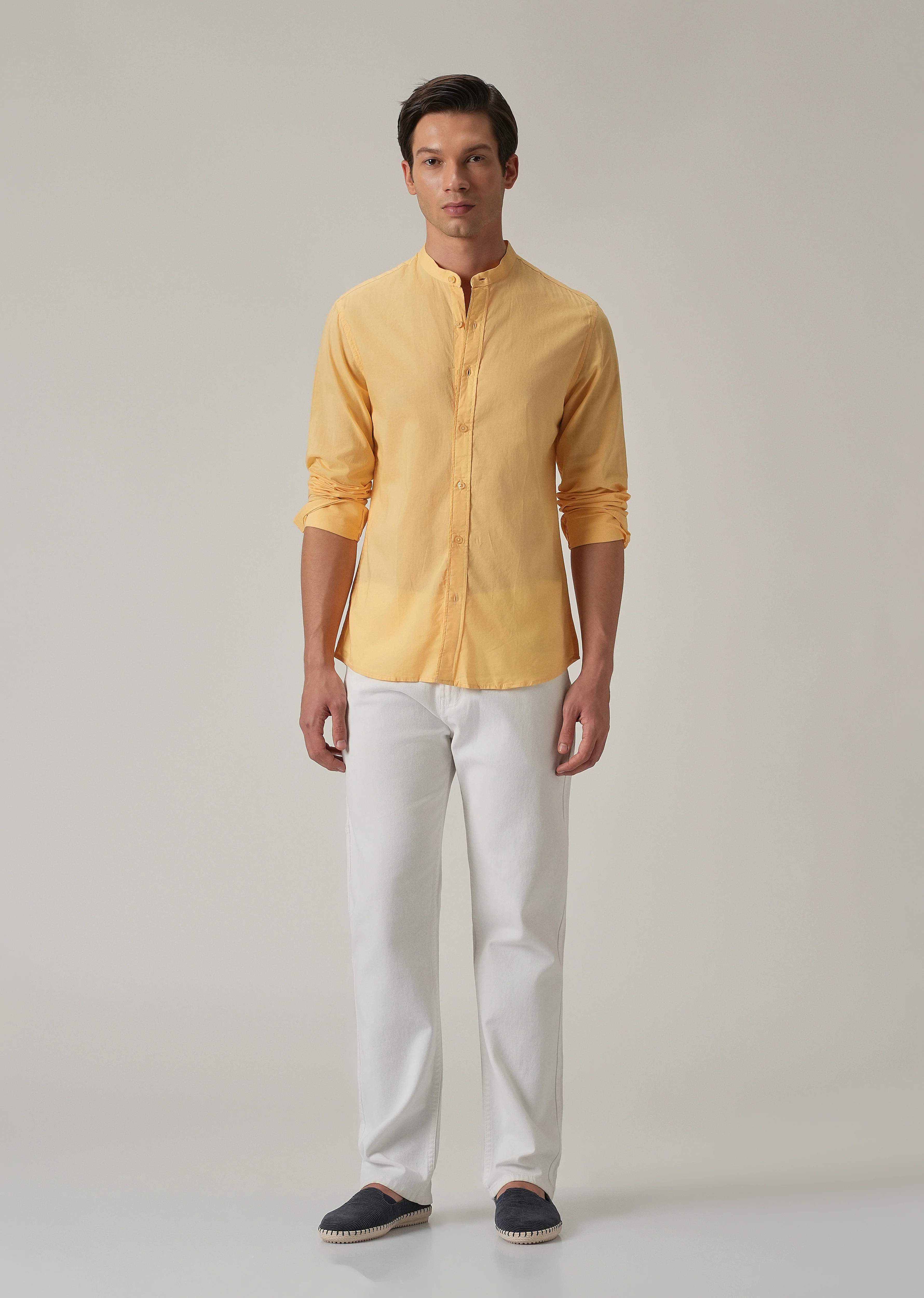Bright Yellow Plain Cotton Shirt - Image 6