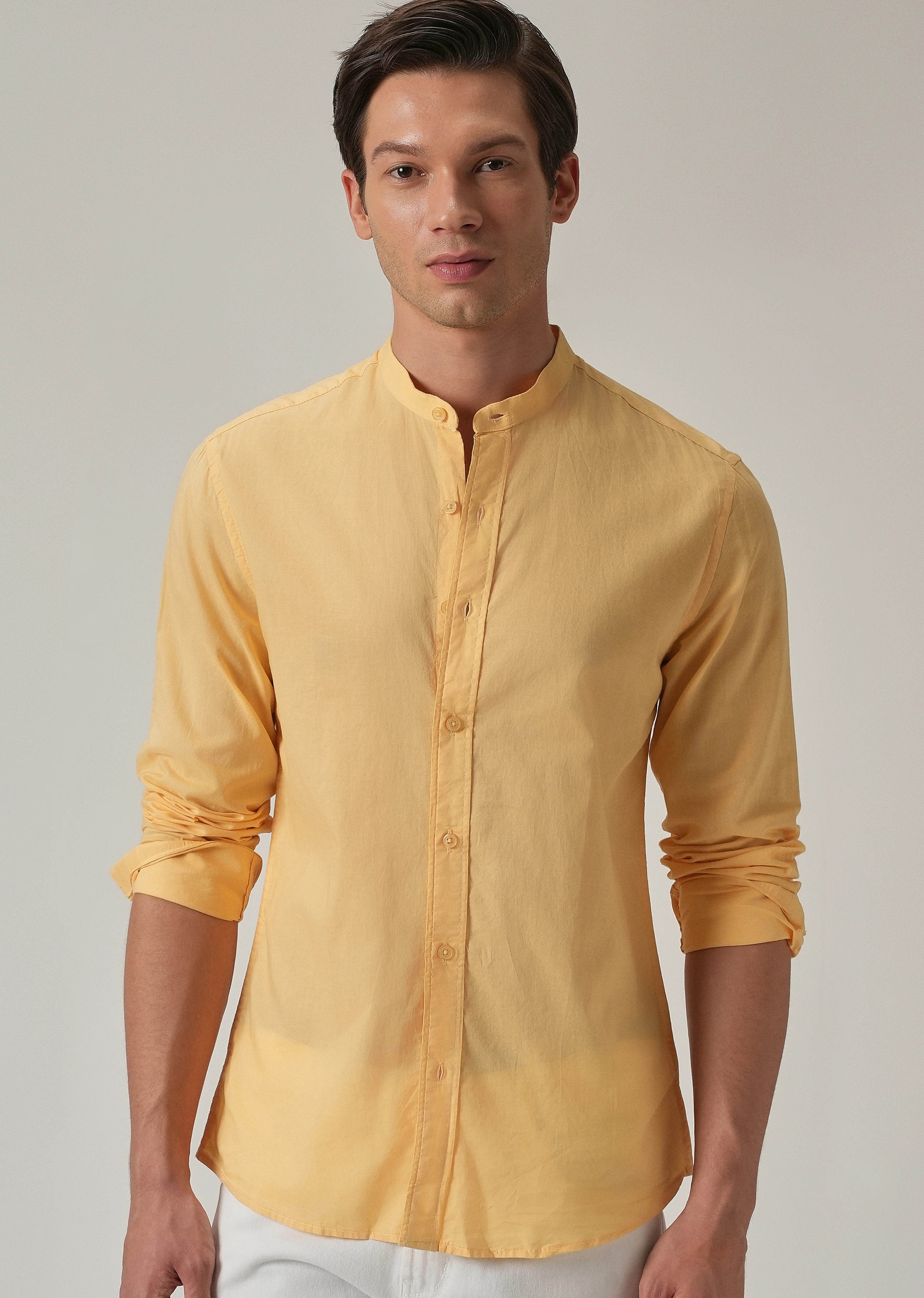 Bright Yellow Plain Cotton Shirt - Image 7