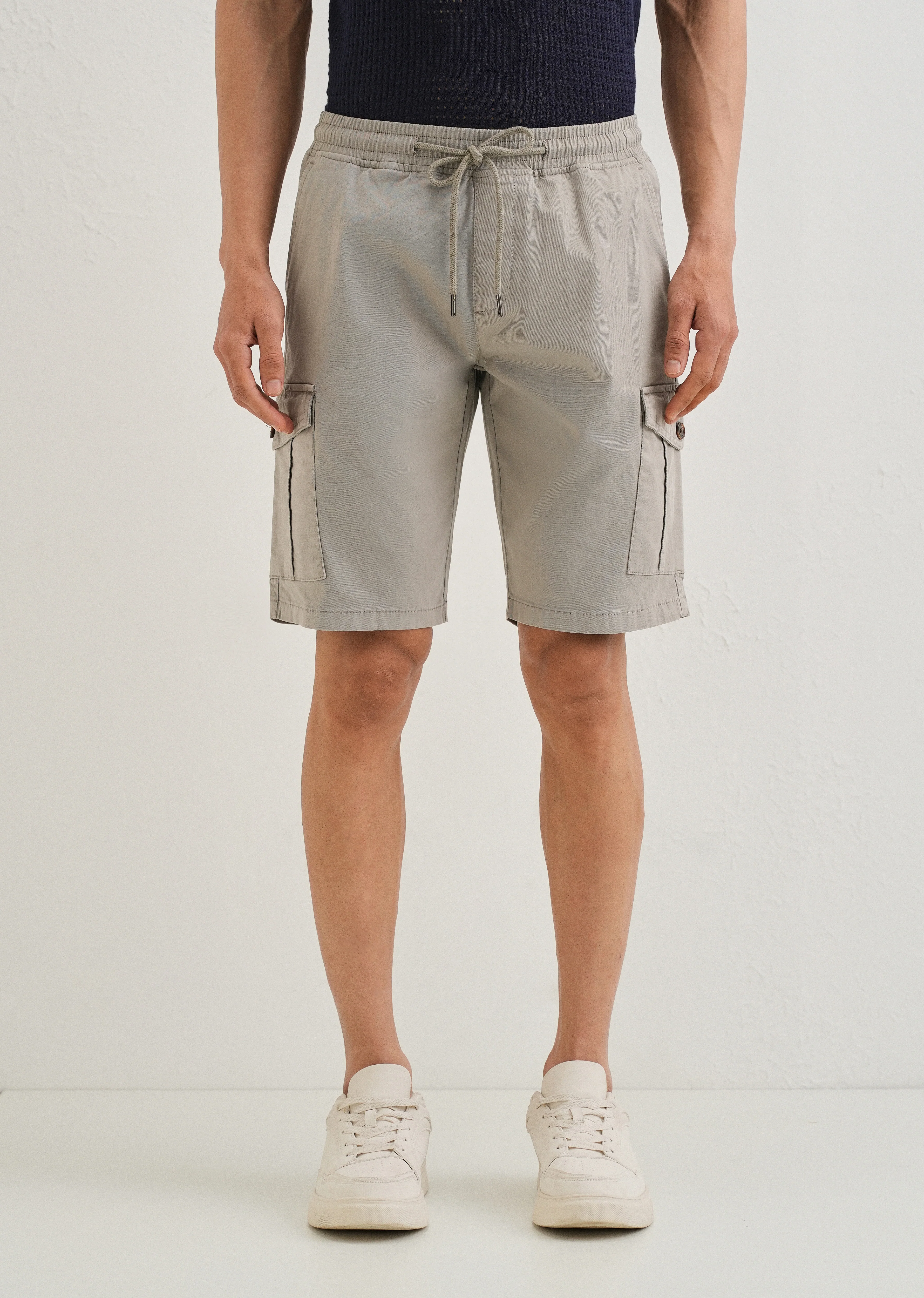 Brocky Grey Cotton Cargo Shorts - Image 3