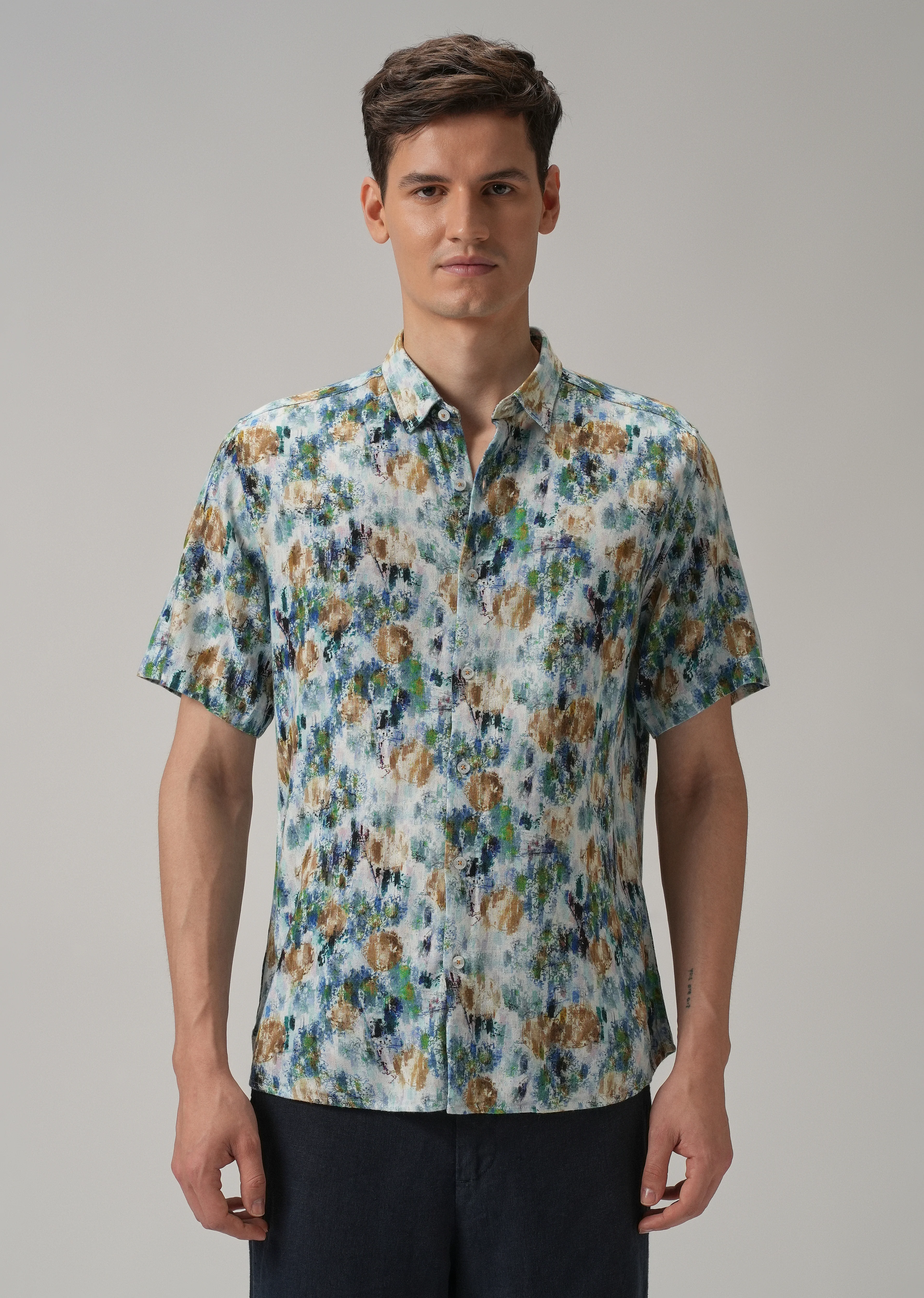 Brown Abstract Patch Half Sleeve shirt - Image 3