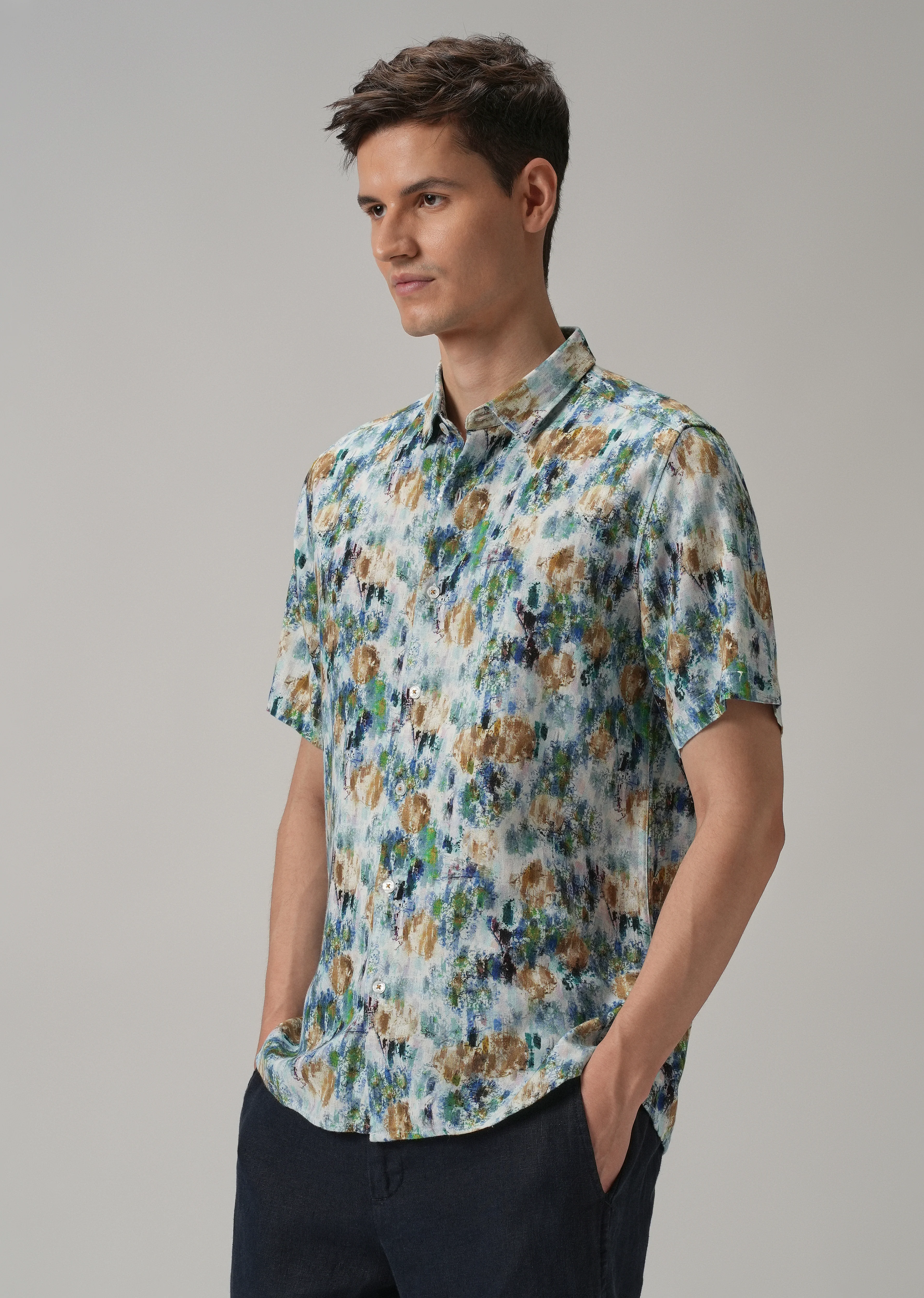 Brown Abstract Patch Half Sleeve shirt - Image 4