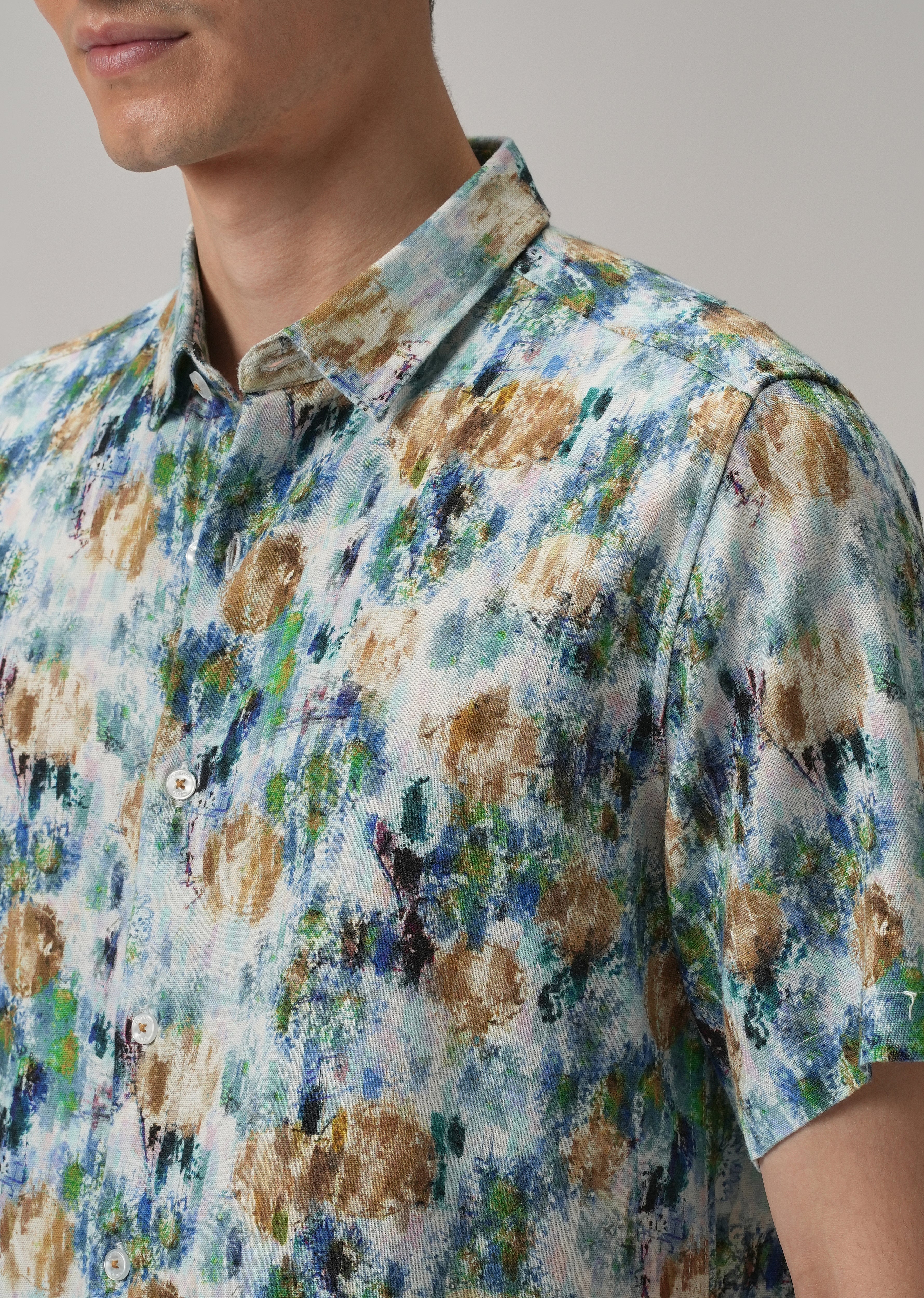 Brown Abstract Patch Half Sleeve shirt - Image 5