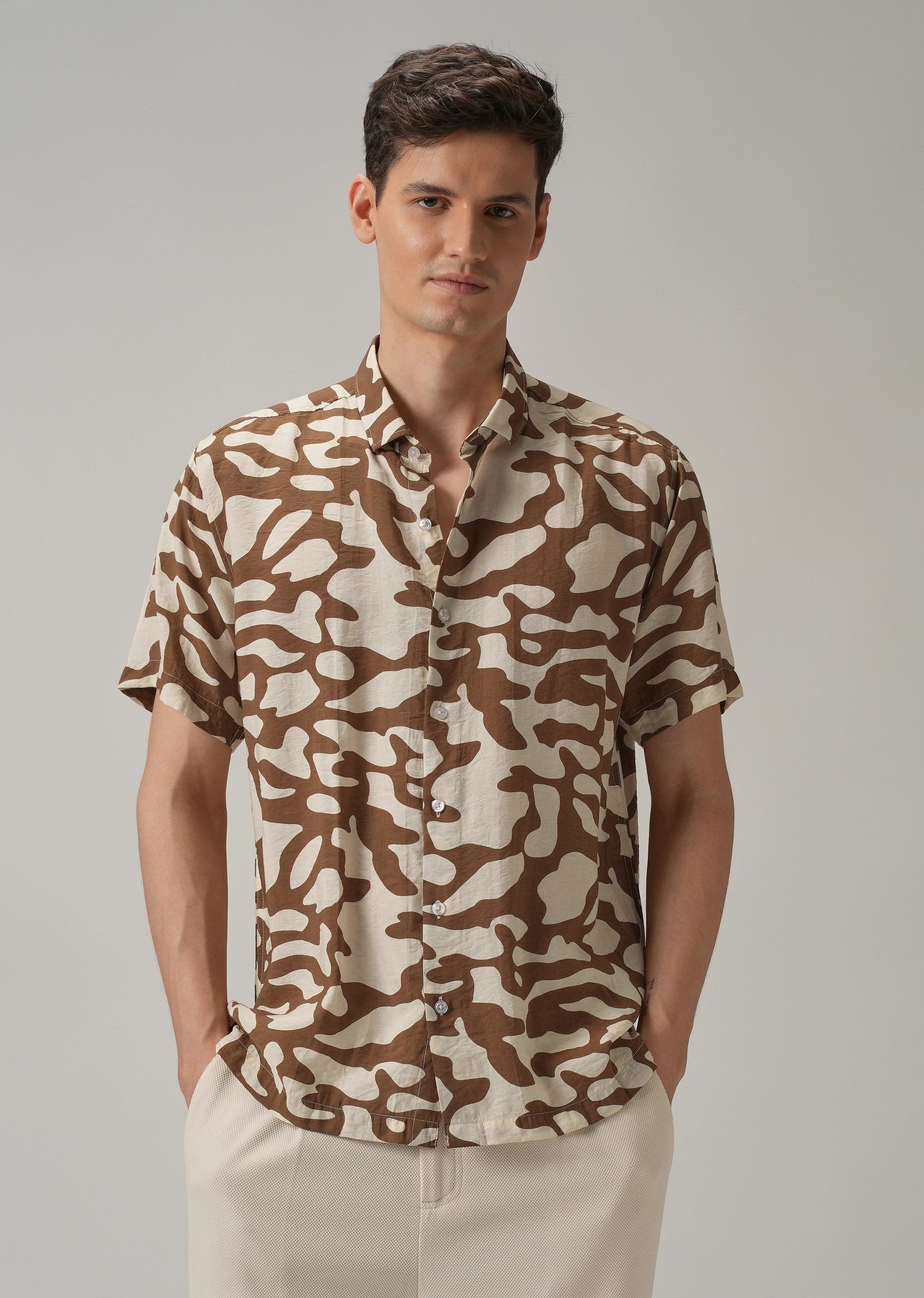 Brown Abstract Printed Shirt - Image 3