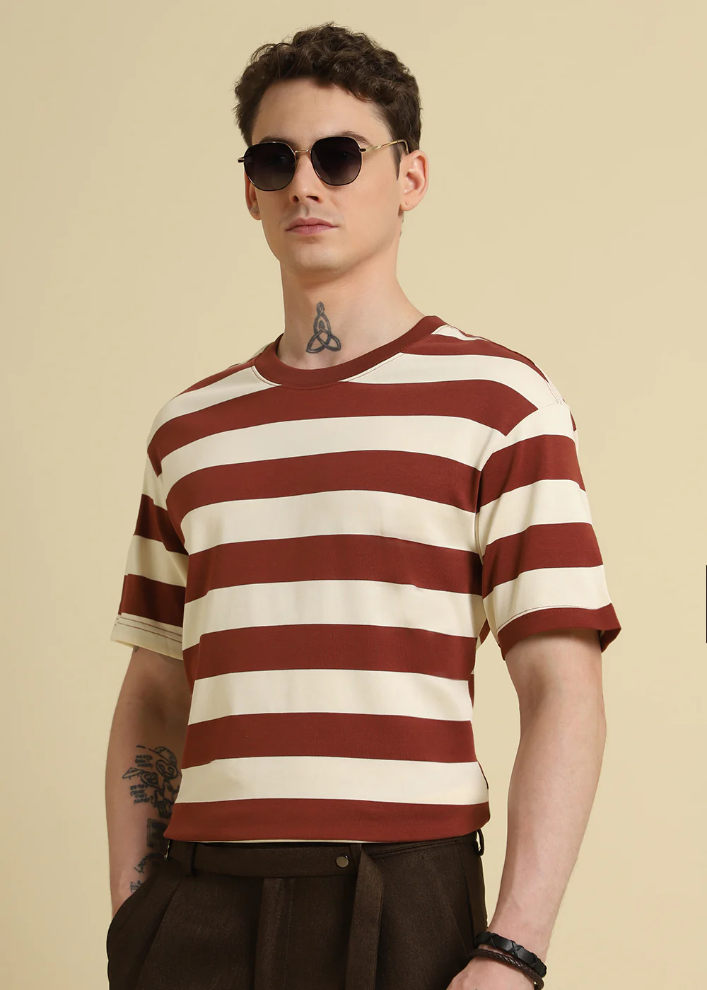 Brown And Cream Stripe T-Shirt - Image 3