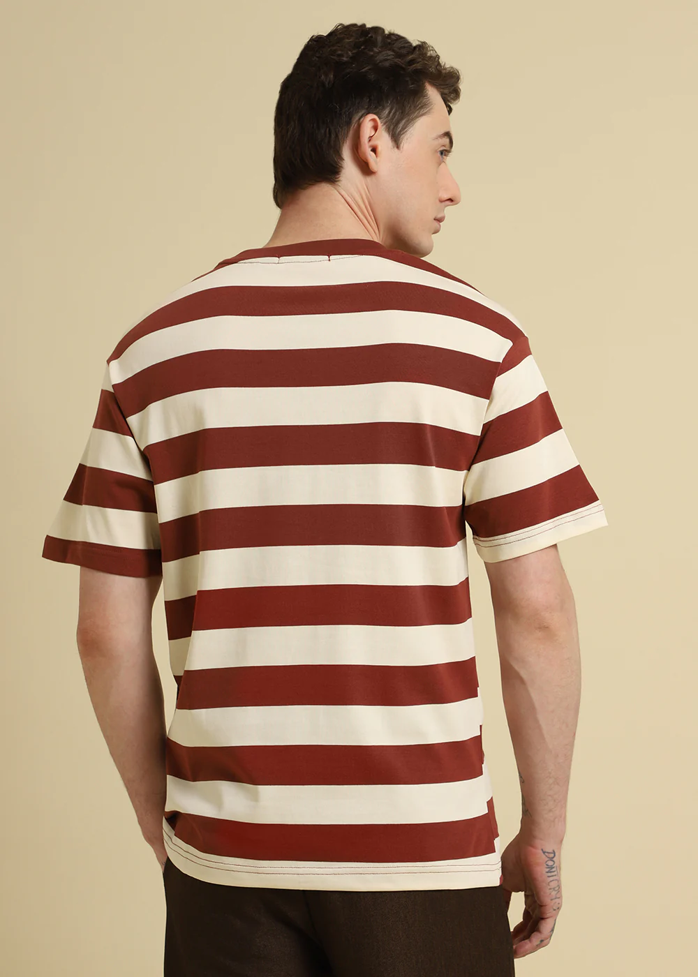 Brown And Cream Stripe T-Shirt - Image 4