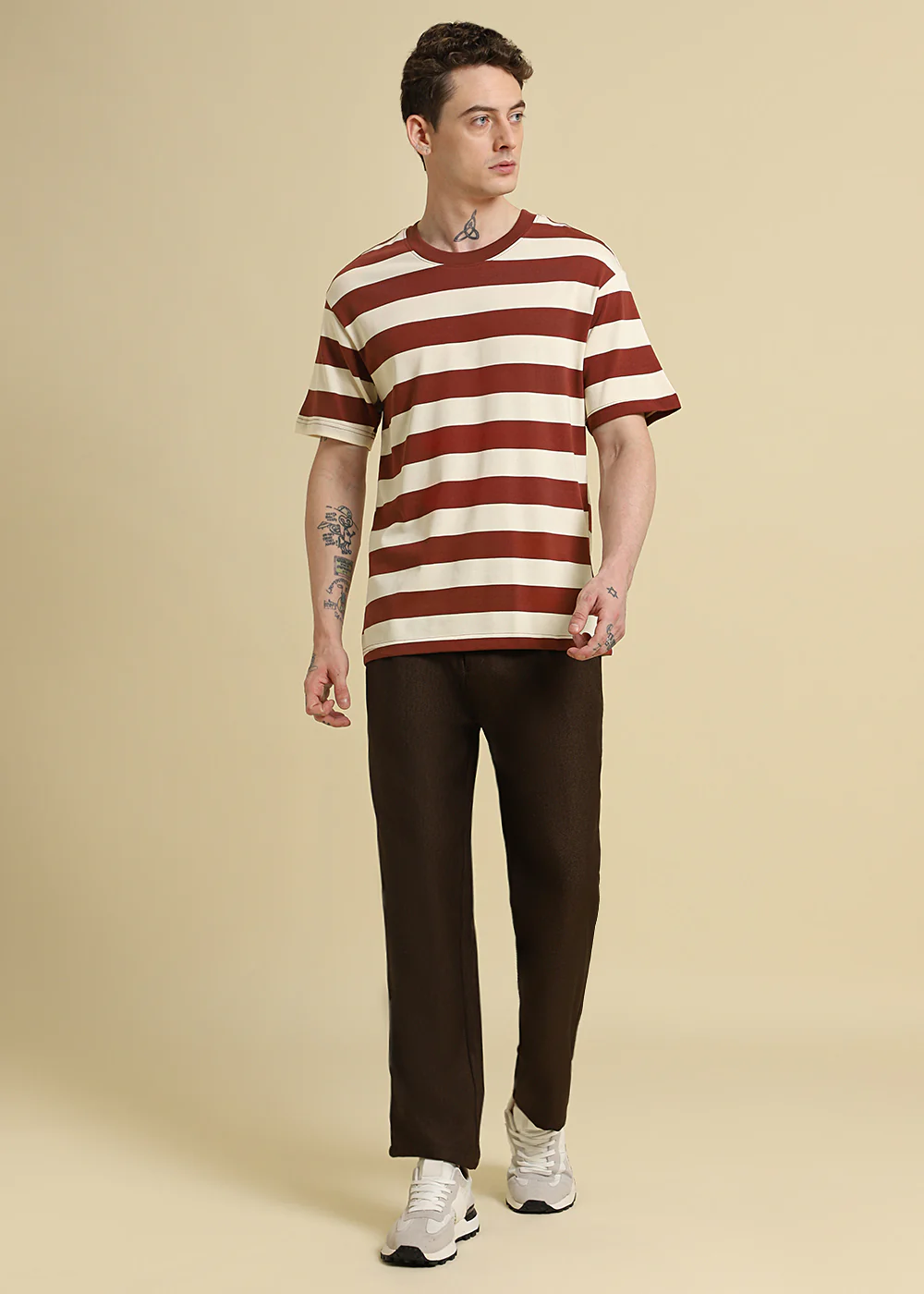 Brown And Cream Stripe T-Shirt - Image 6