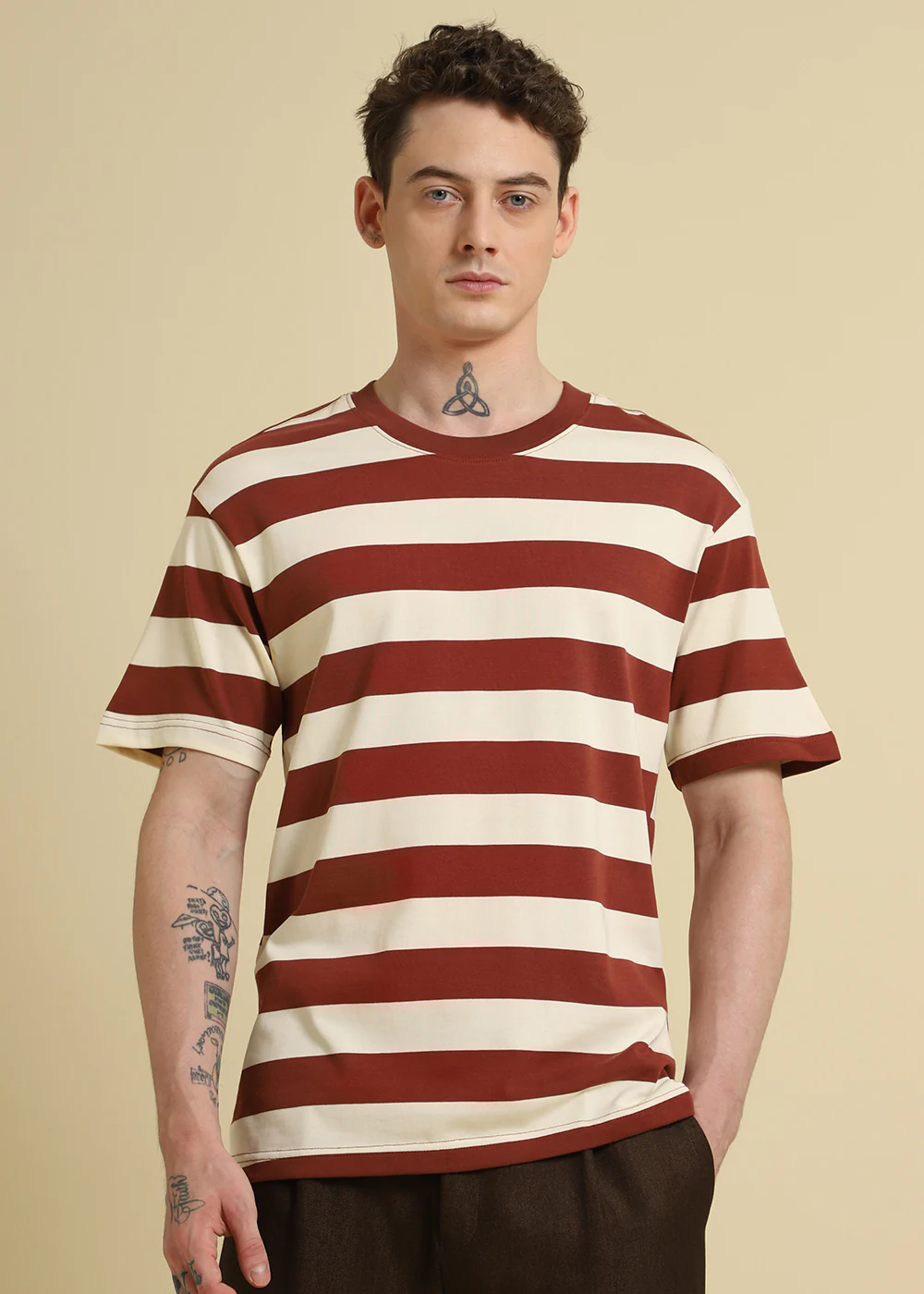 Brown And Cream Stripe T-Shirt - Image 8
