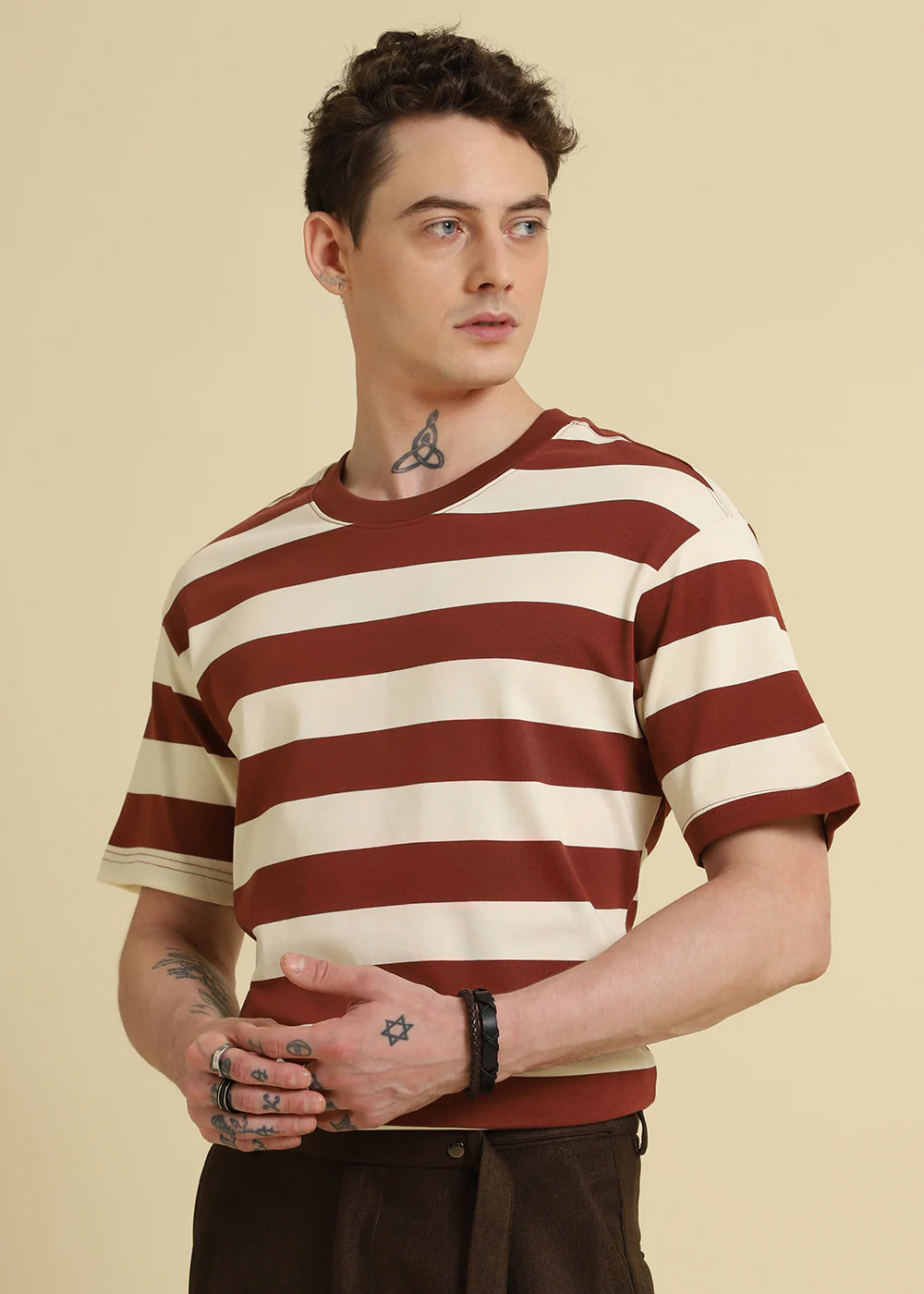 Brown And Cream Stripe T-Shirt - Image 9