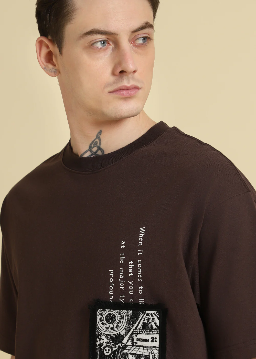Brown Applique Printed Oversized T-shirt - Image 2