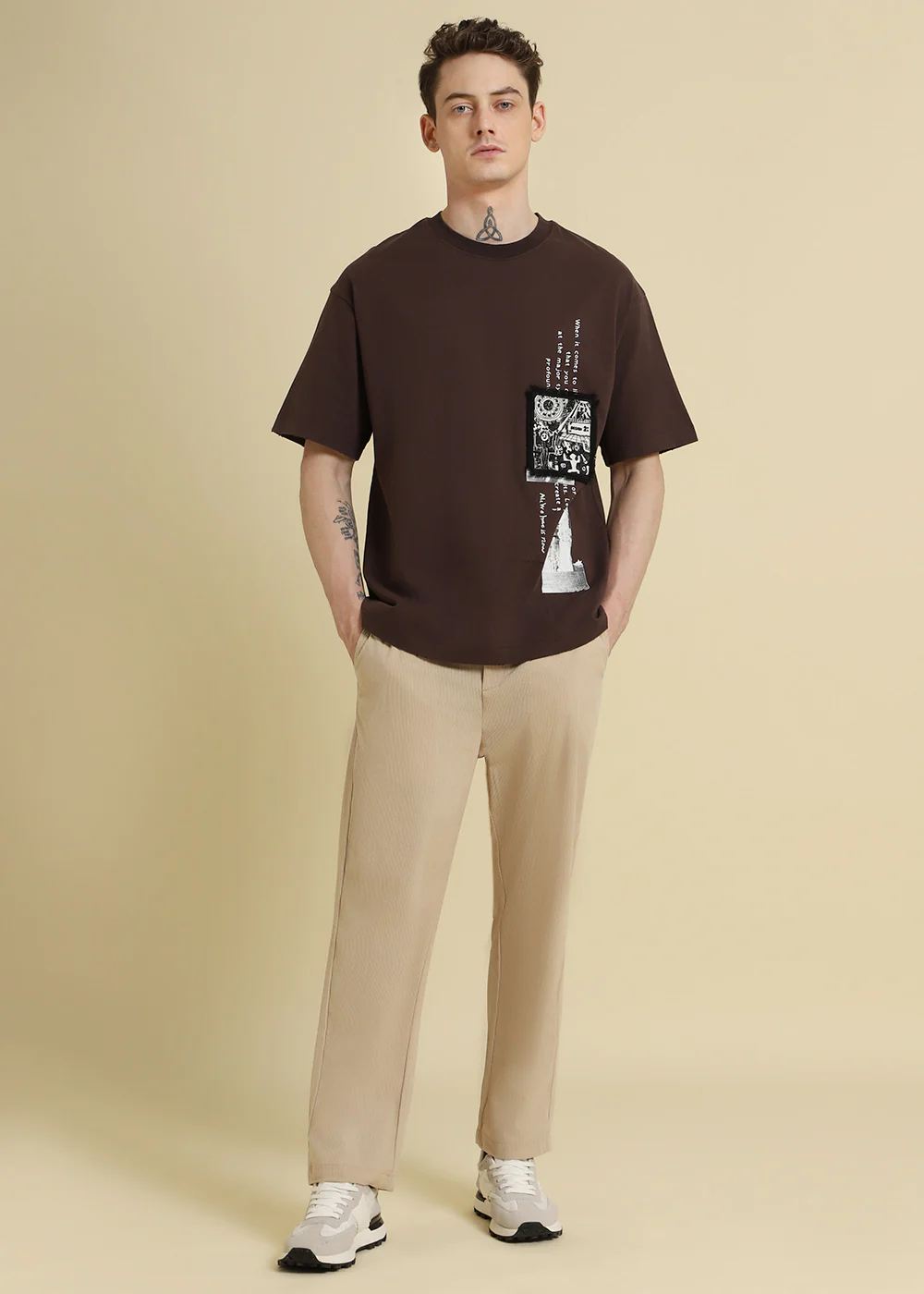 Brown Applique Printed Oversized T-shirt - Image 6