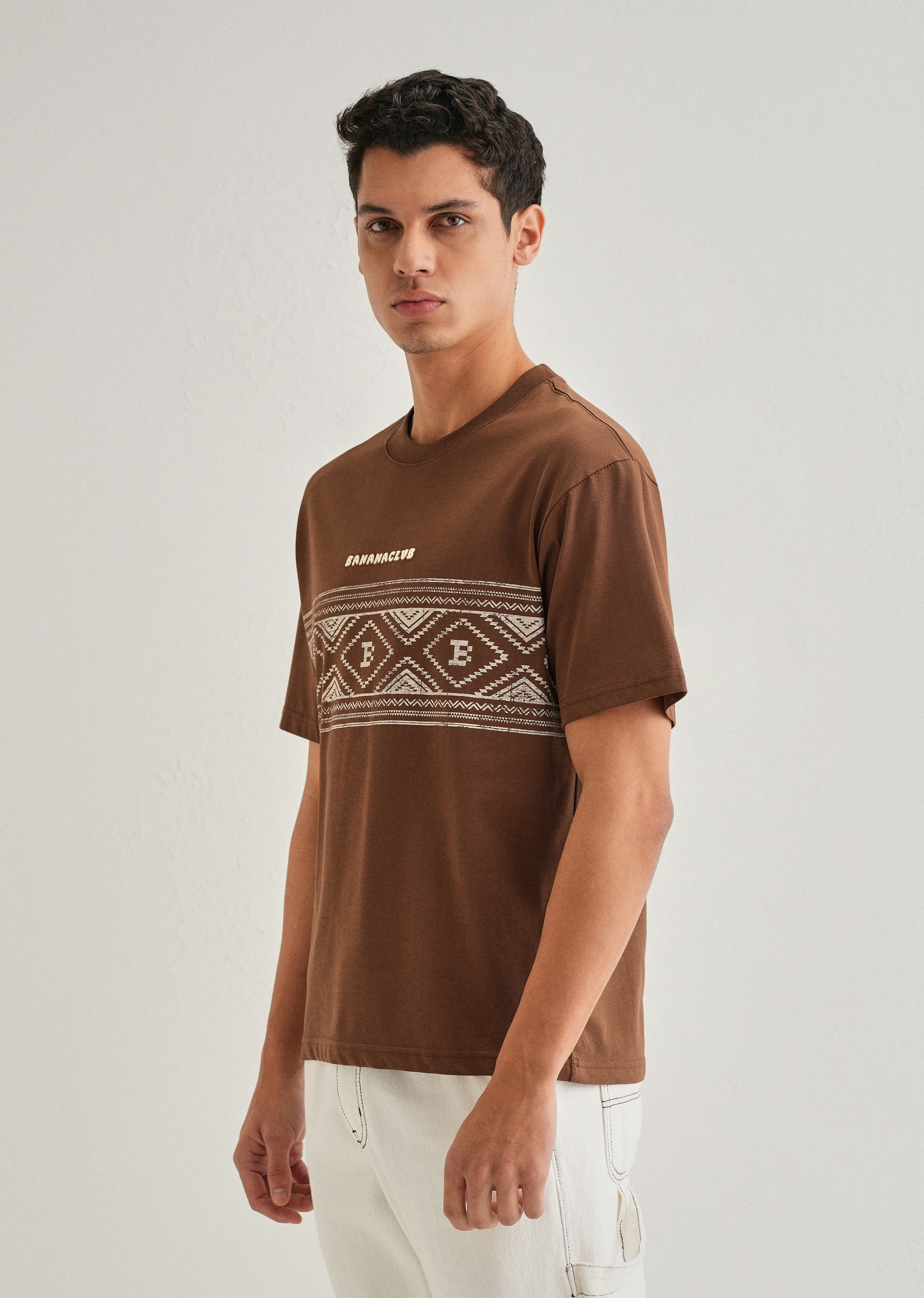 Brown Aztec Printed Oversized T-shirt - Image 4